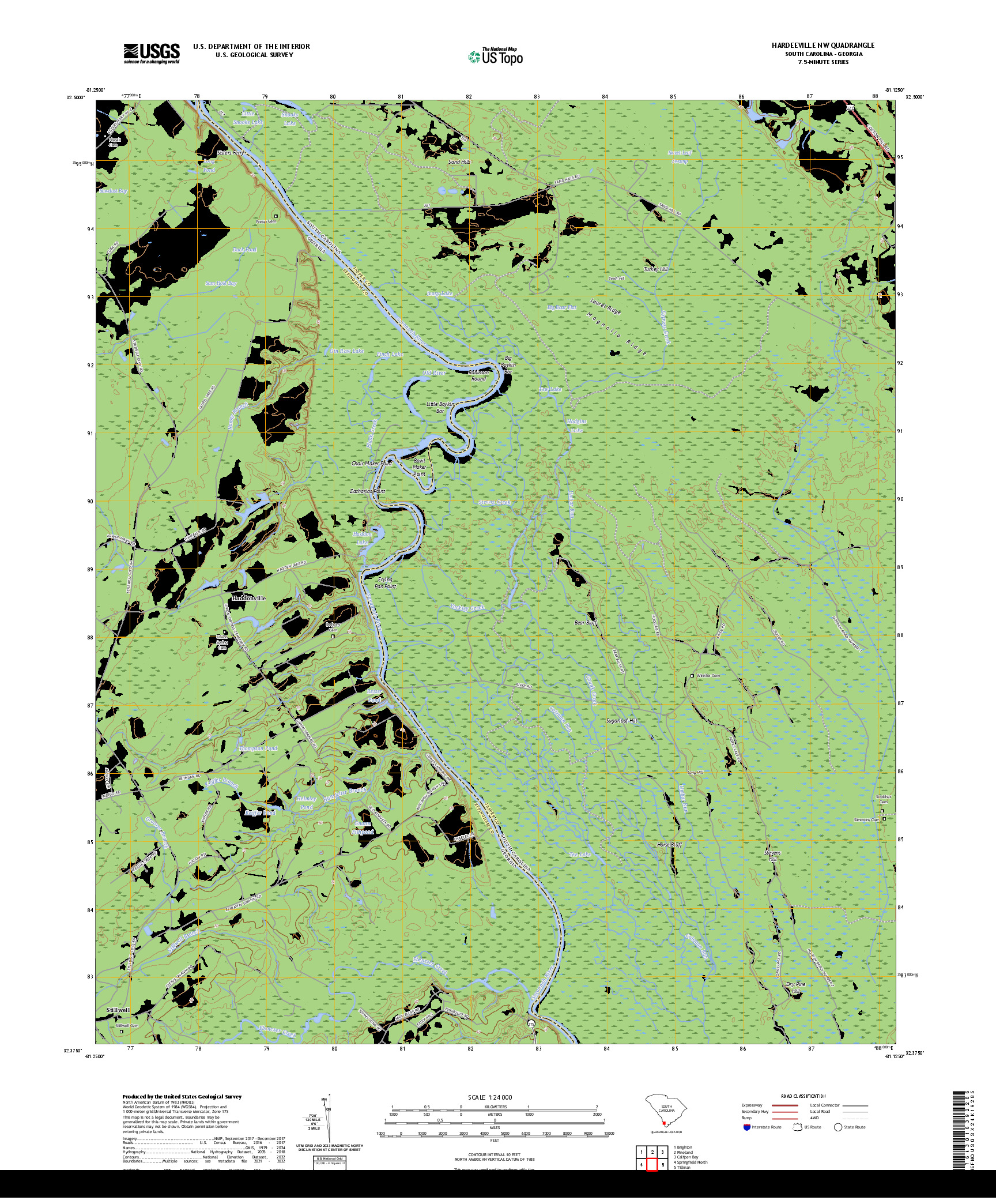 US TOPO 7.5-MINUTE MAP FOR HARDEEVILLE NW, SC,GA