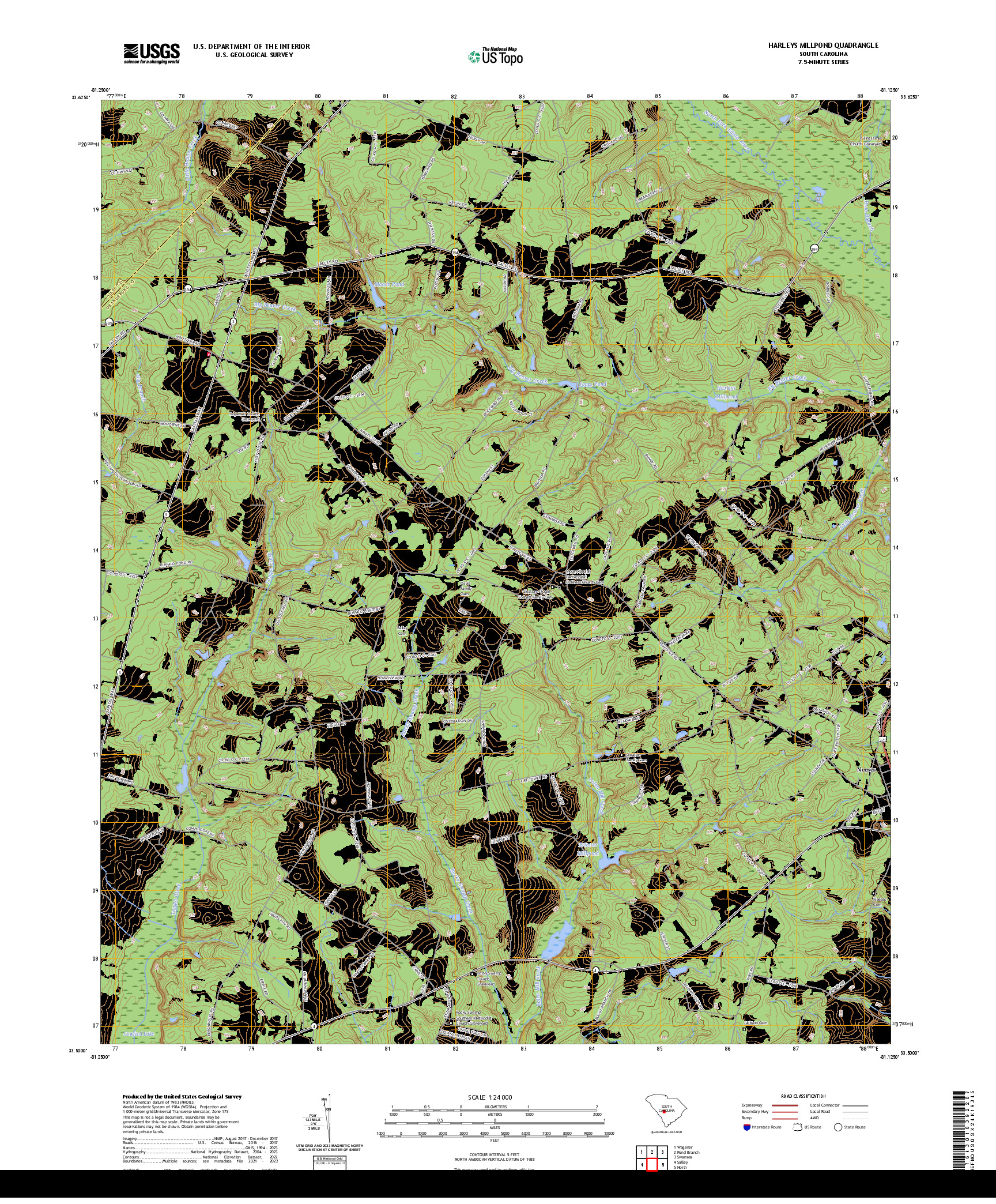 US TOPO 7.5-MINUTE MAP FOR HARLEYS MILLPOND, SC