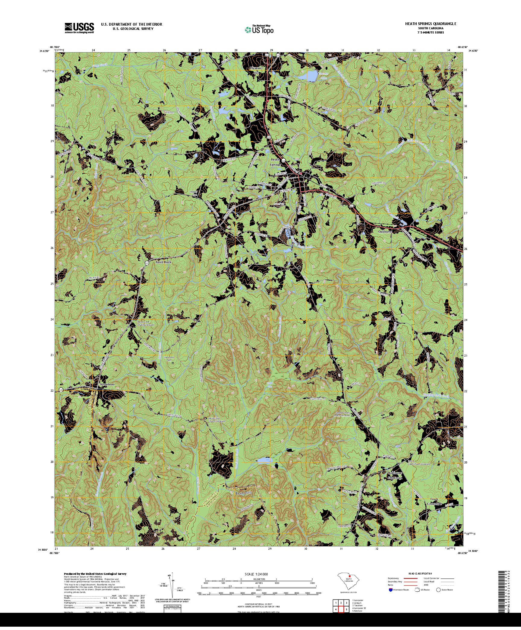 US TOPO 7.5-MINUTE MAP FOR HEATH SPRINGS, SC