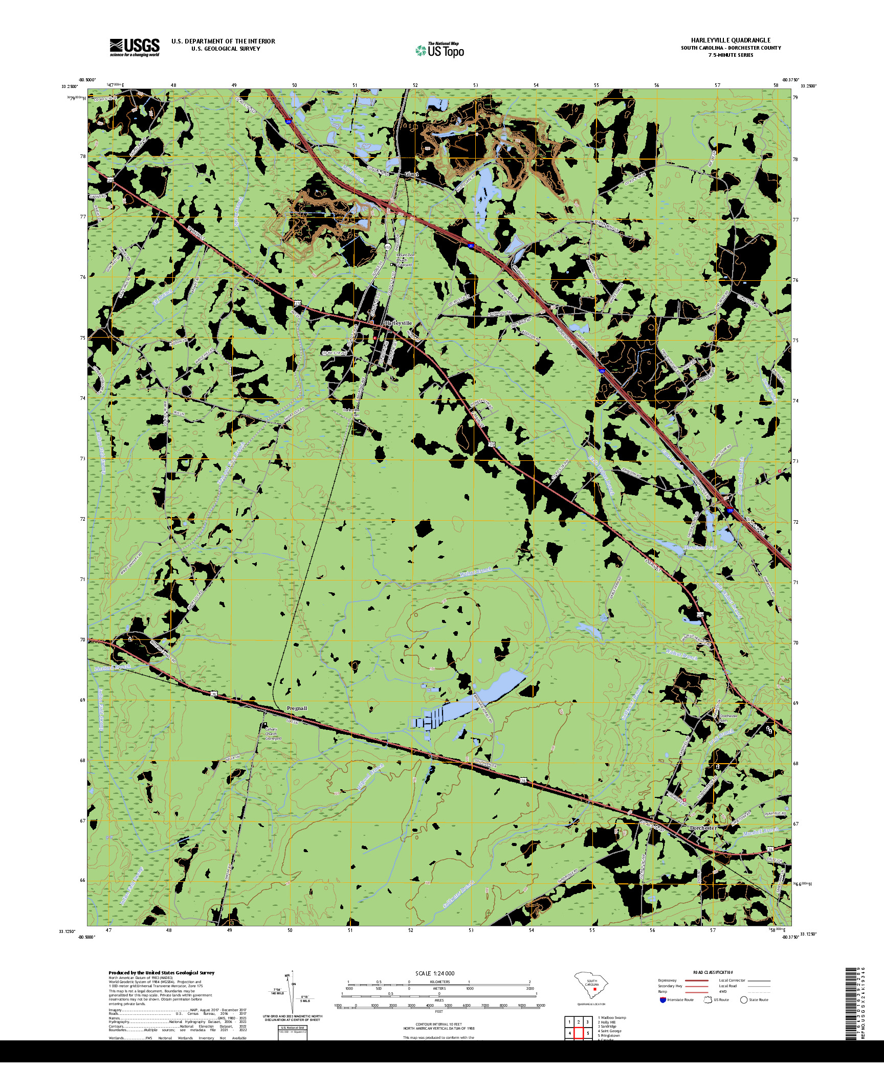 US TOPO 7.5-MINUTE MAP FOR HARLEYVILLE, SC