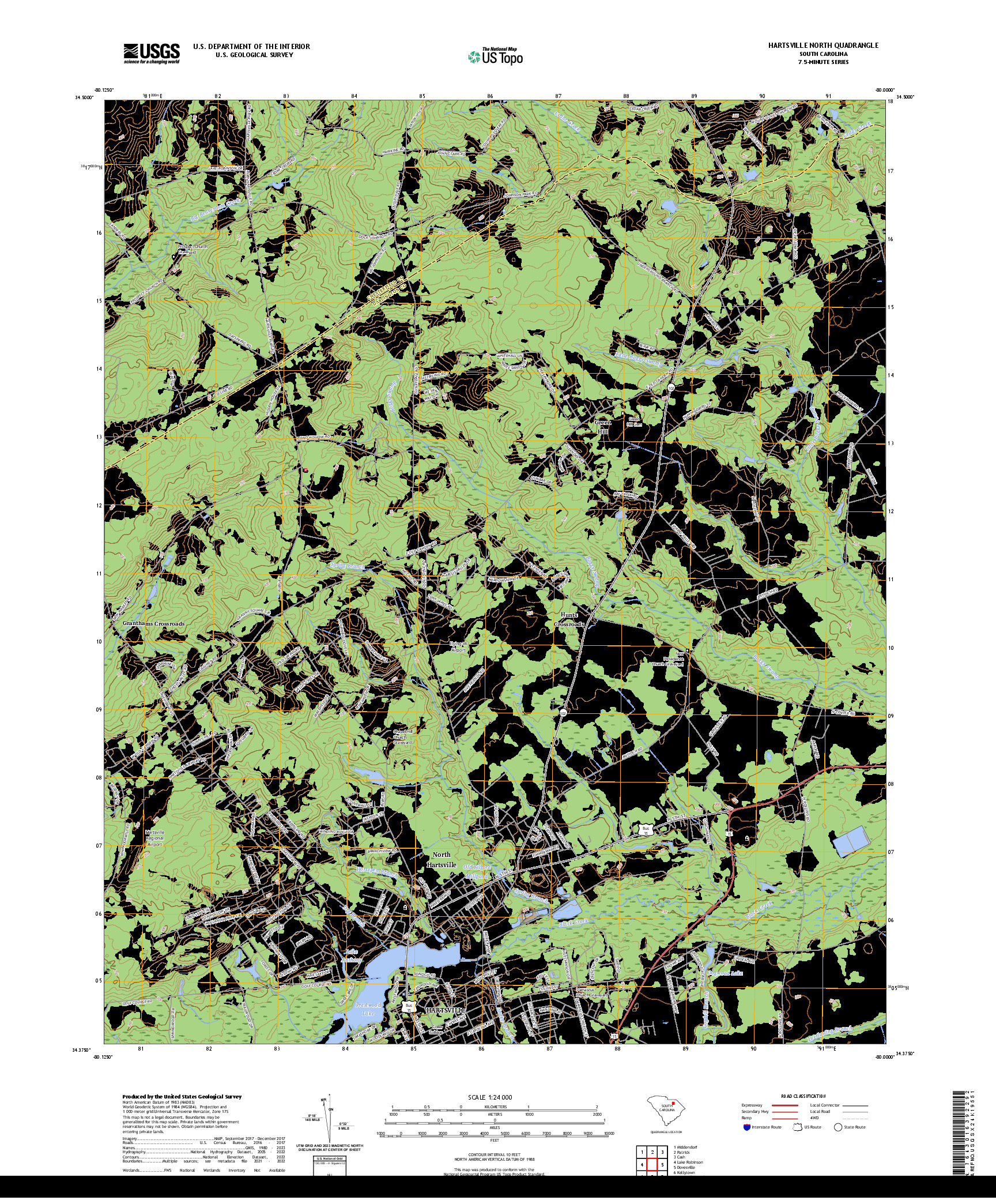 US TOPO 7.5-MINUTE MAP FOR HARTSVILLE NORTH, SC
