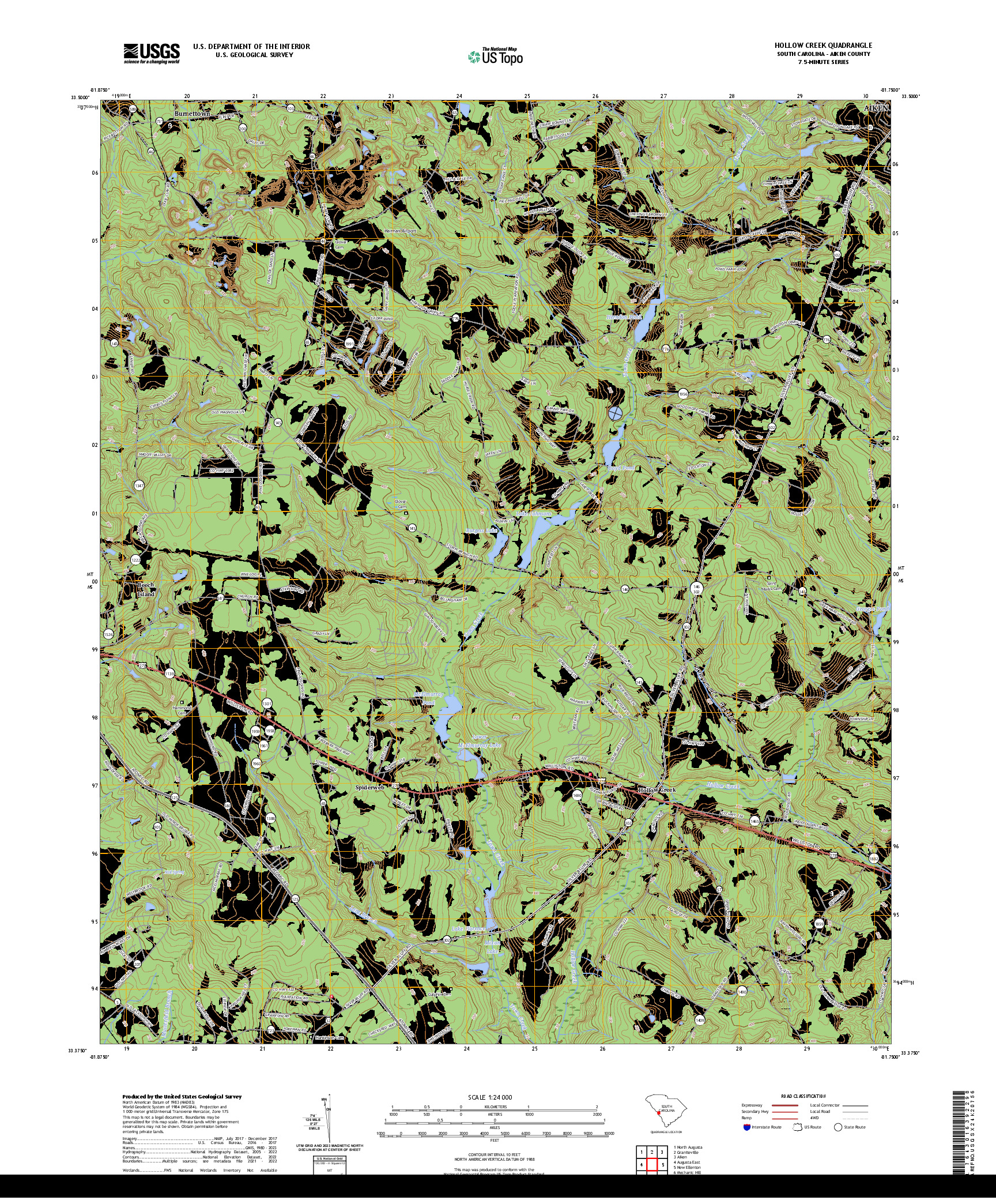 US TOPO 7.5-MINUTE MAP FOR HOLLOW CREEK, SC
