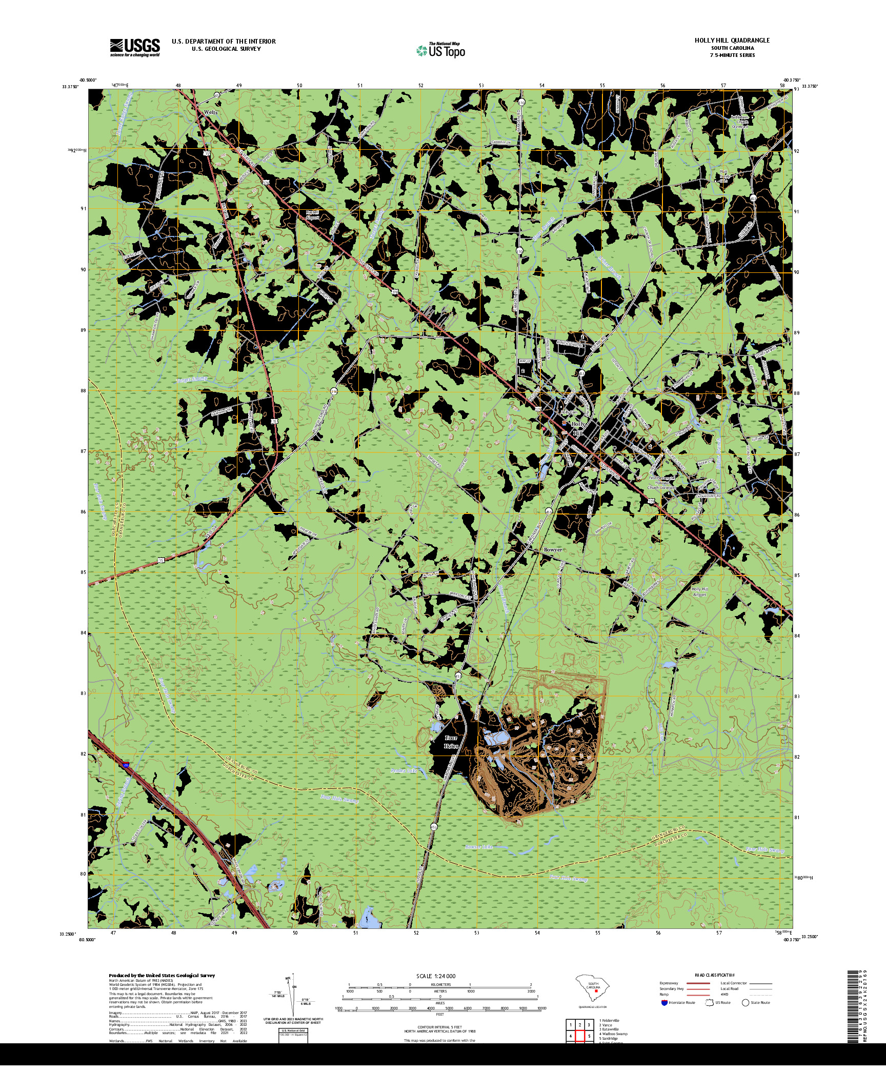 US TOPO 7.5-MINUTE MAP FOR HOLLY HILL, SC