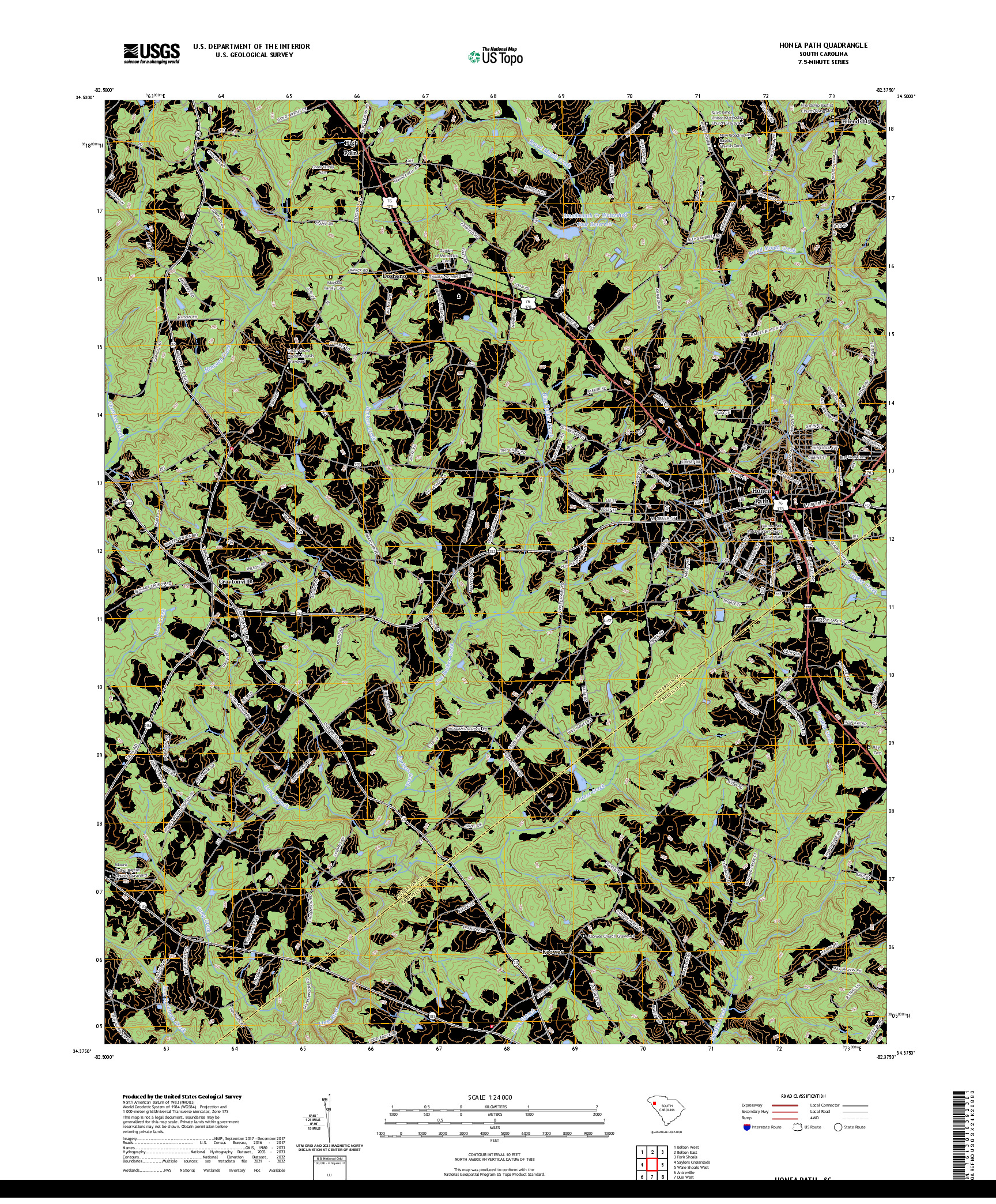 US TOPO 7.5-MINUTE MAP FOR HONEA PATH, SC