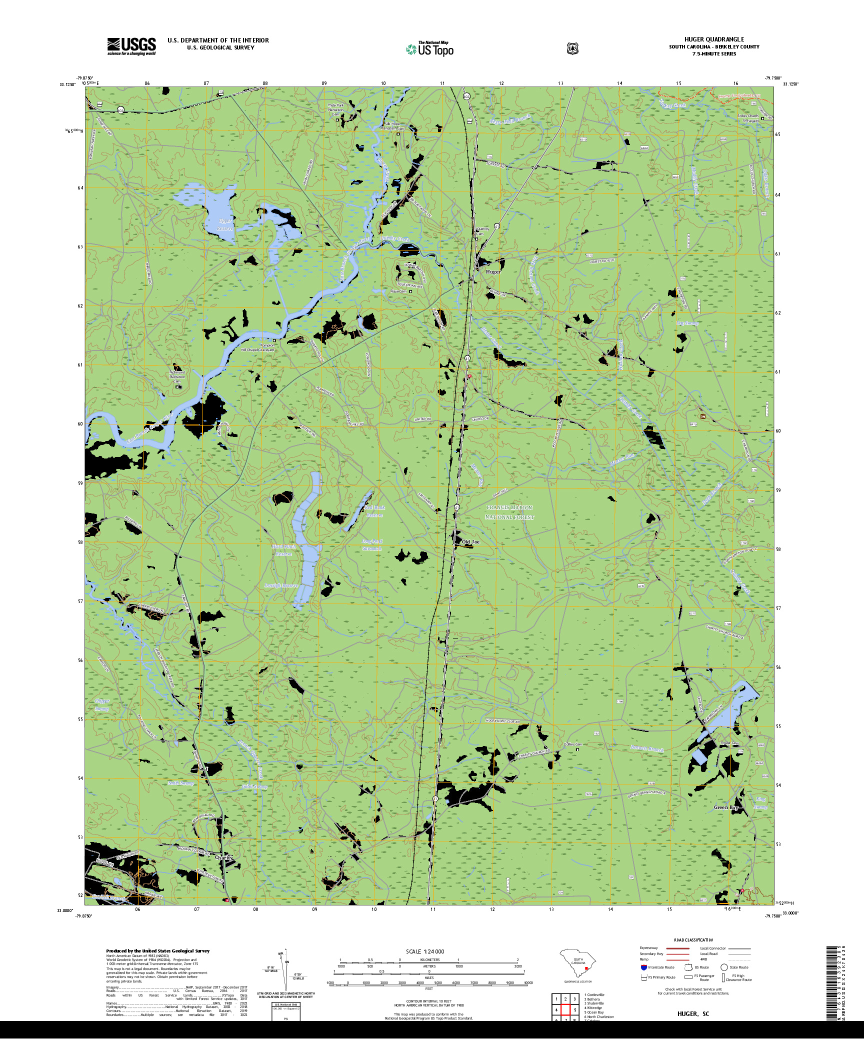 US TOPO 7.5-MINUTE MAP FOR HUGER, SC
