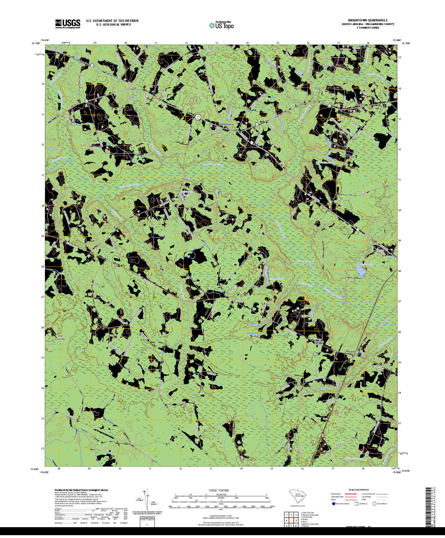 US TOPO 7.5-MINUTE MAP FOR INDIANTOWN, SC