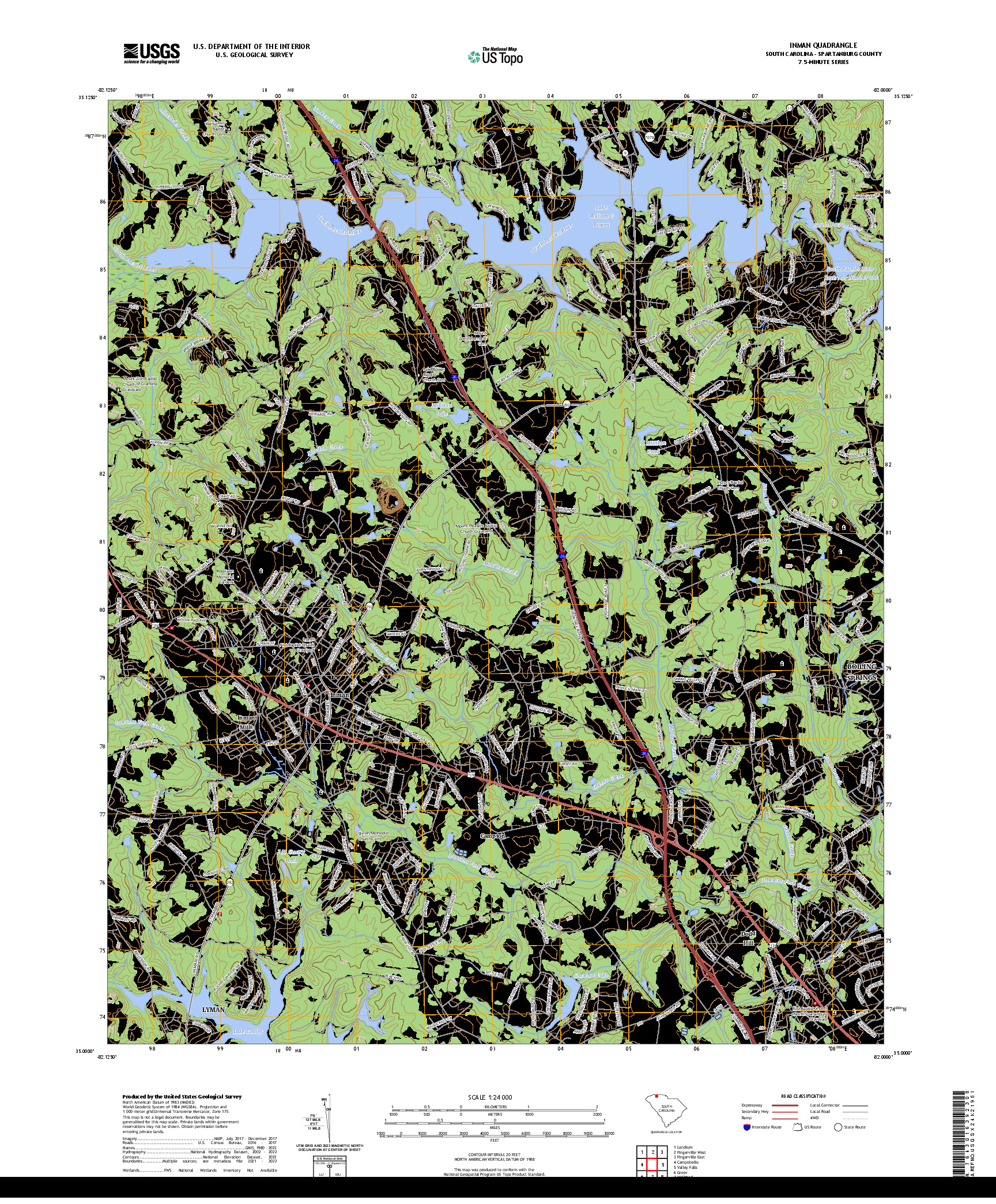 US TOPO 7.5-MINUTE MAP FOR INMAN, SC