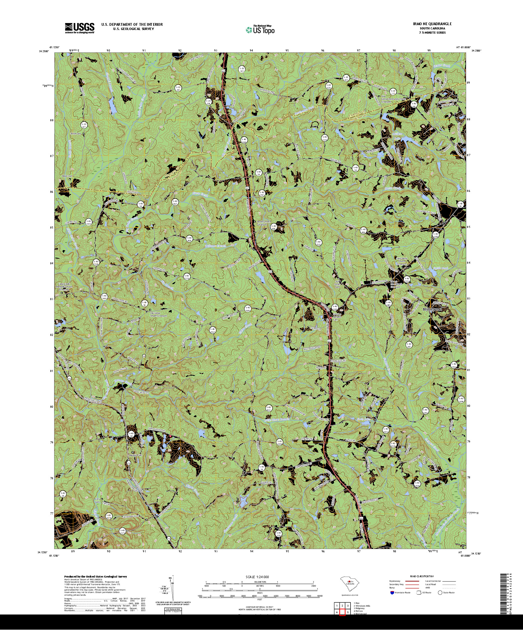 US TOPO 7.5-MINUTE MAP FOR IRMO NE, SC