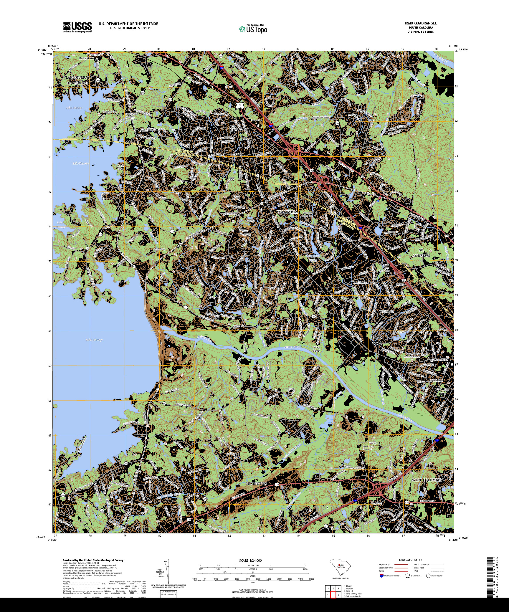 US TOPO 7.5-MINUTE MAP FOR IRMO, SC