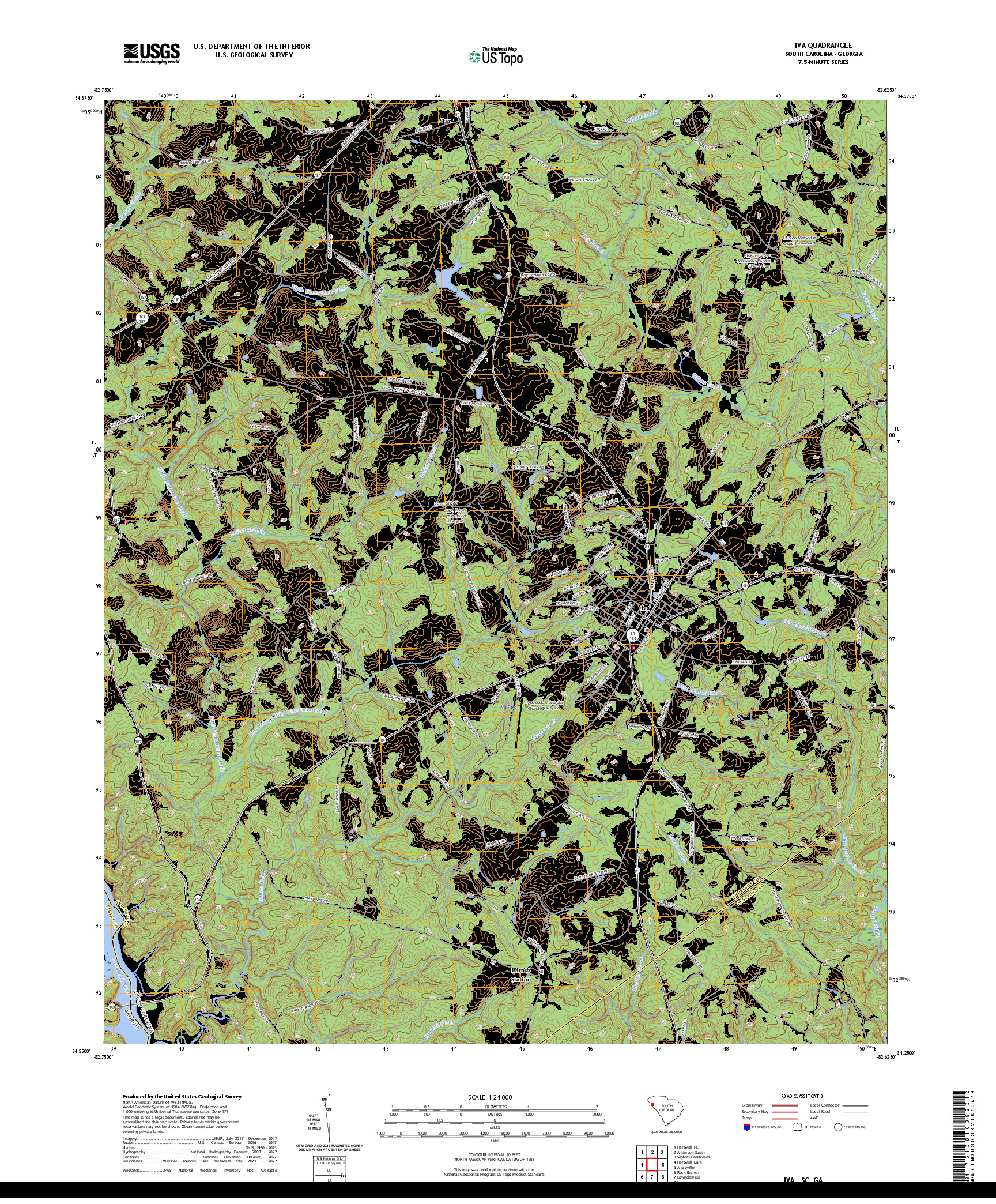 US TOPO 7.5-MINUTE MAP FOR IVA, SC,GA