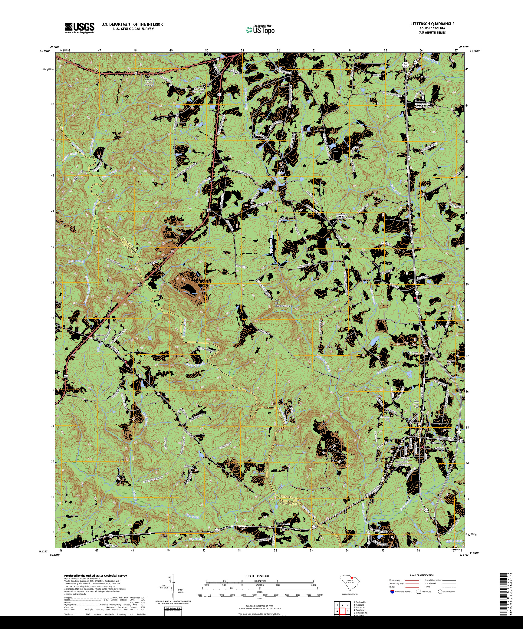 US TOPO 7.5-MINUTE MAP FOR JEFFERSON, SC
