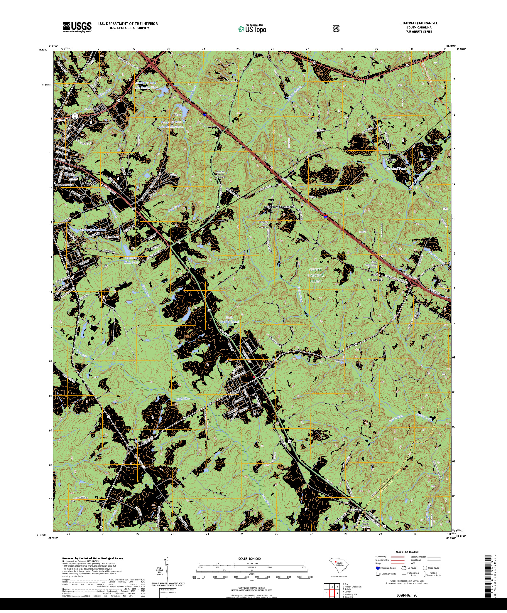 US TOPO 7.5-MINUTE MAP FOR JOANNA, SC