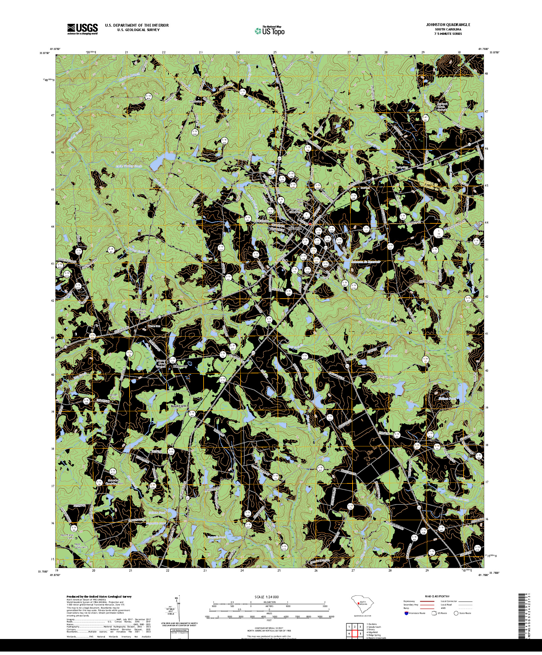 US TOPO 7.5-MINUTE MAP FOR JOHNSTON, SC