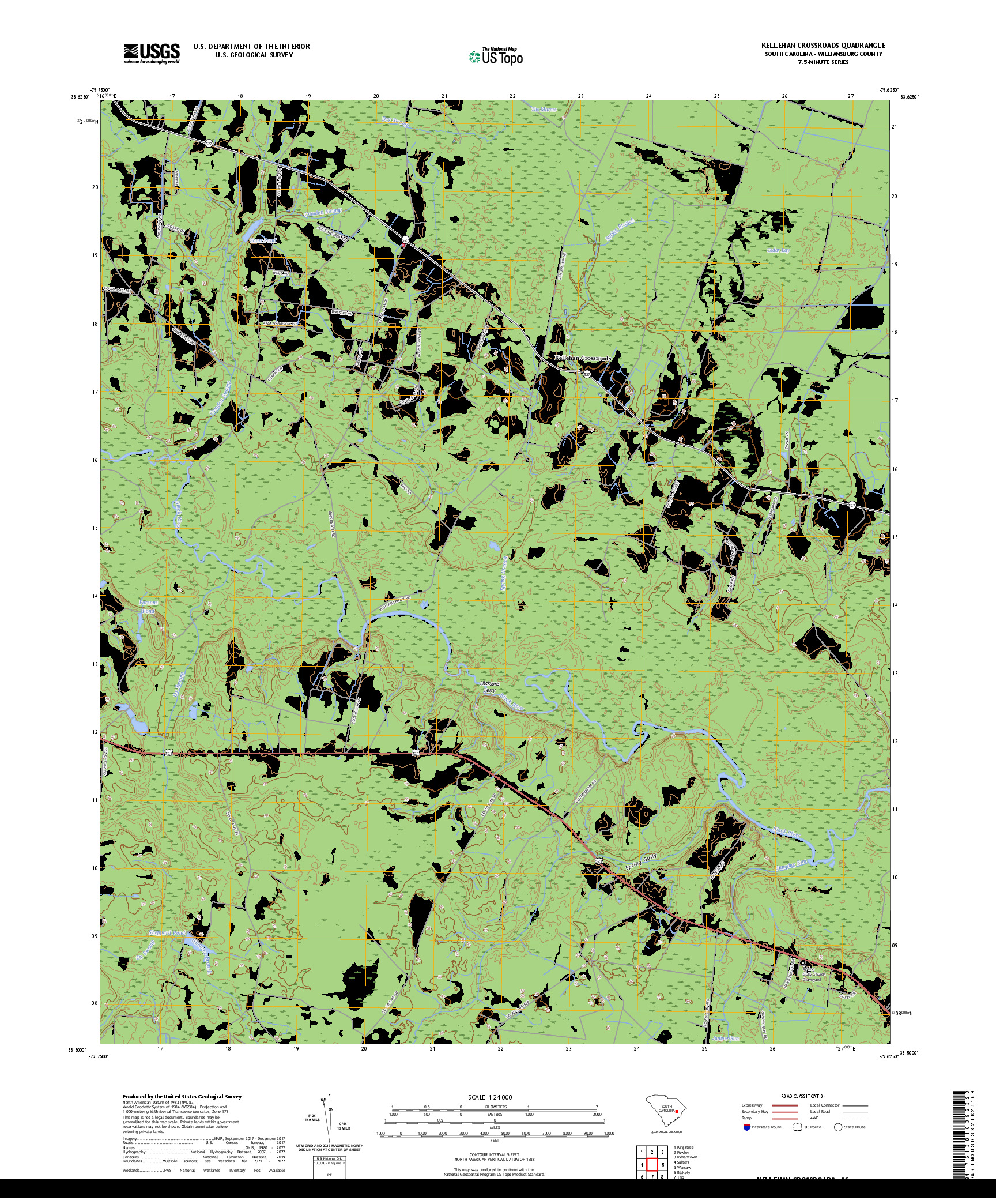 US TOPO 7.5-MINUTE MAP FOR KELLEHAN CROSSROADS, SC