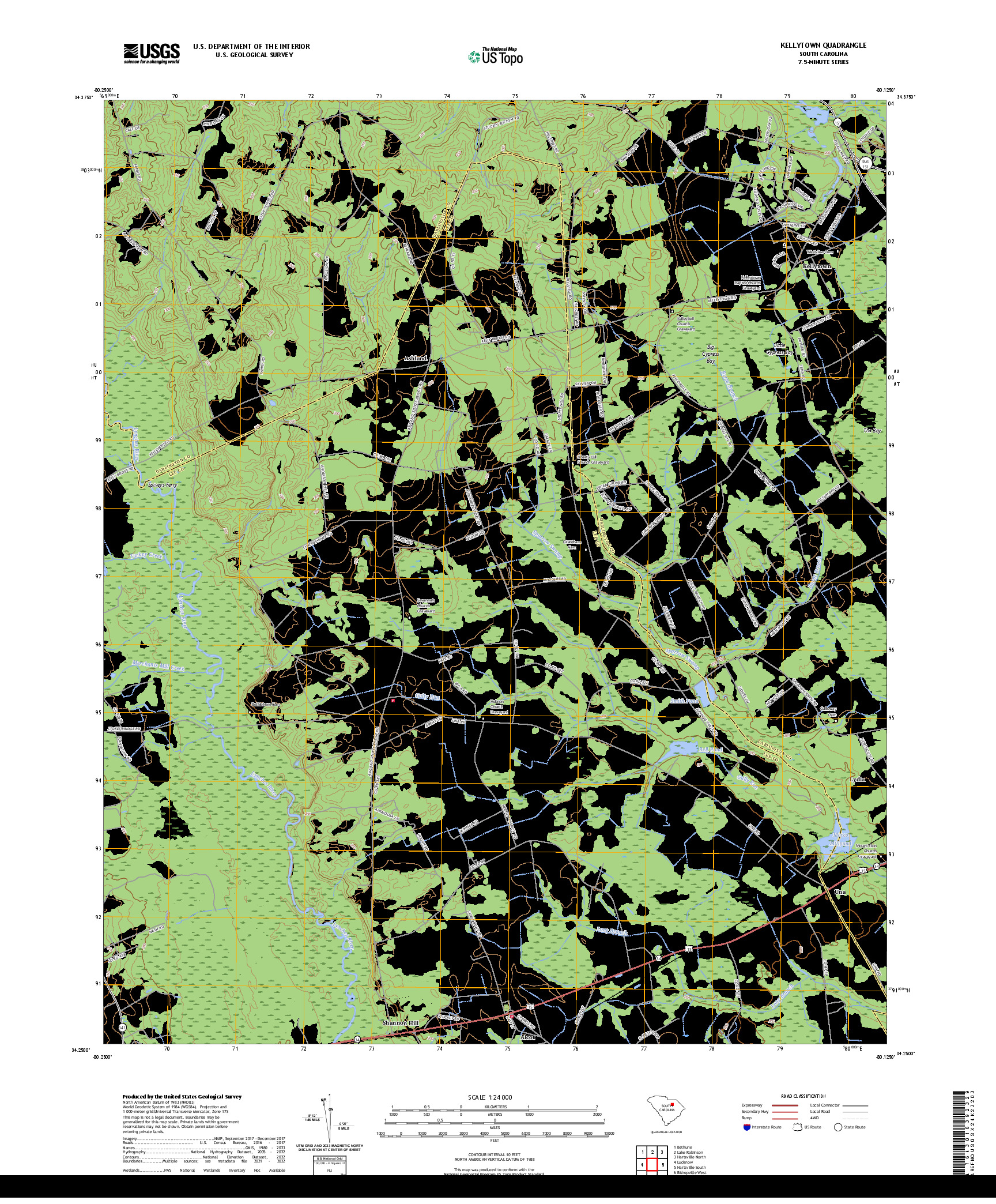 US TOPO 7.5-MINUTE MAP FOR KELLYTOWN, SC