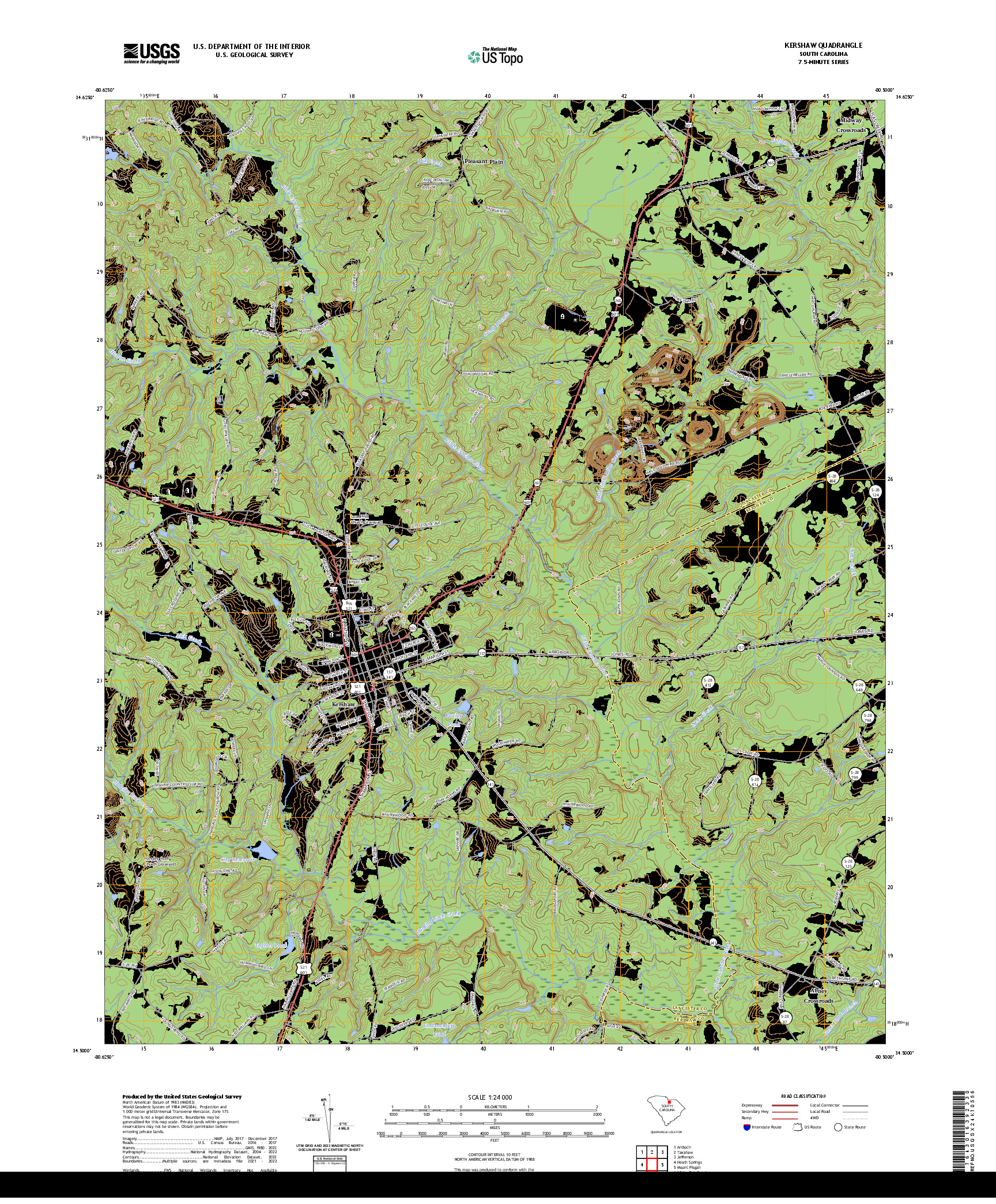 US TOPO 7.5-MINUTE MAP FOR KERSHAW, SC