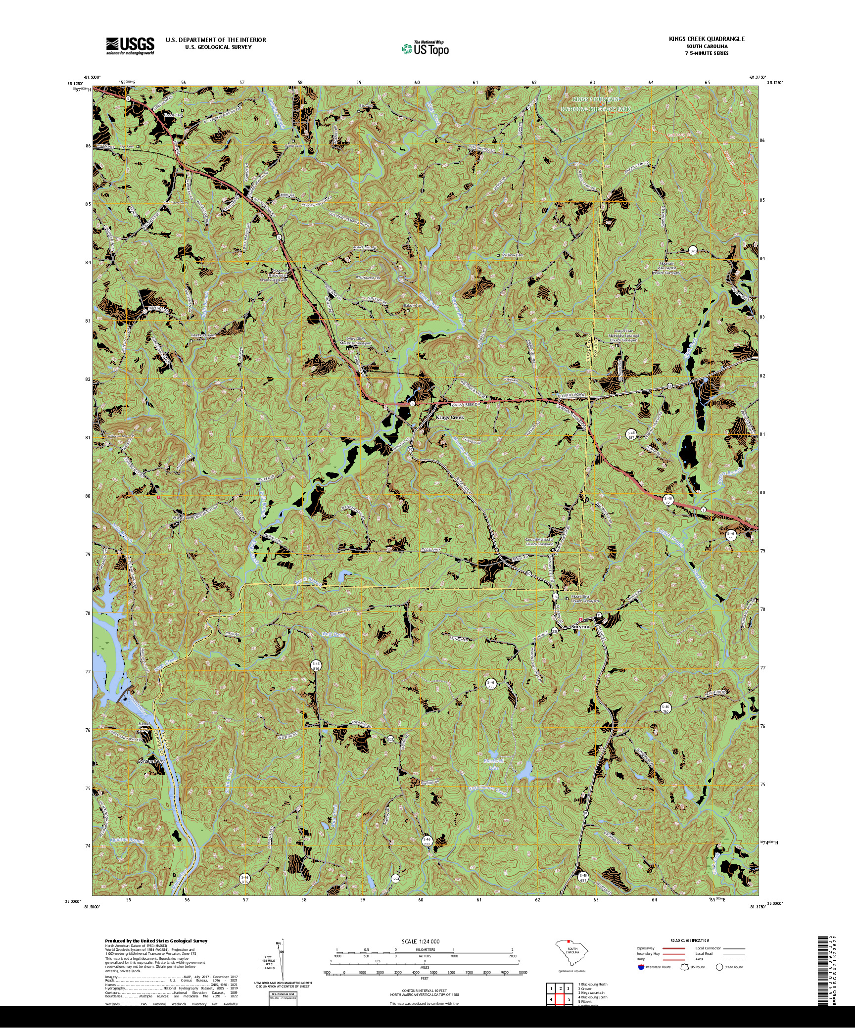 US TOPO 7.5-MINUTE MAP FOR KINGS CREEK, SC