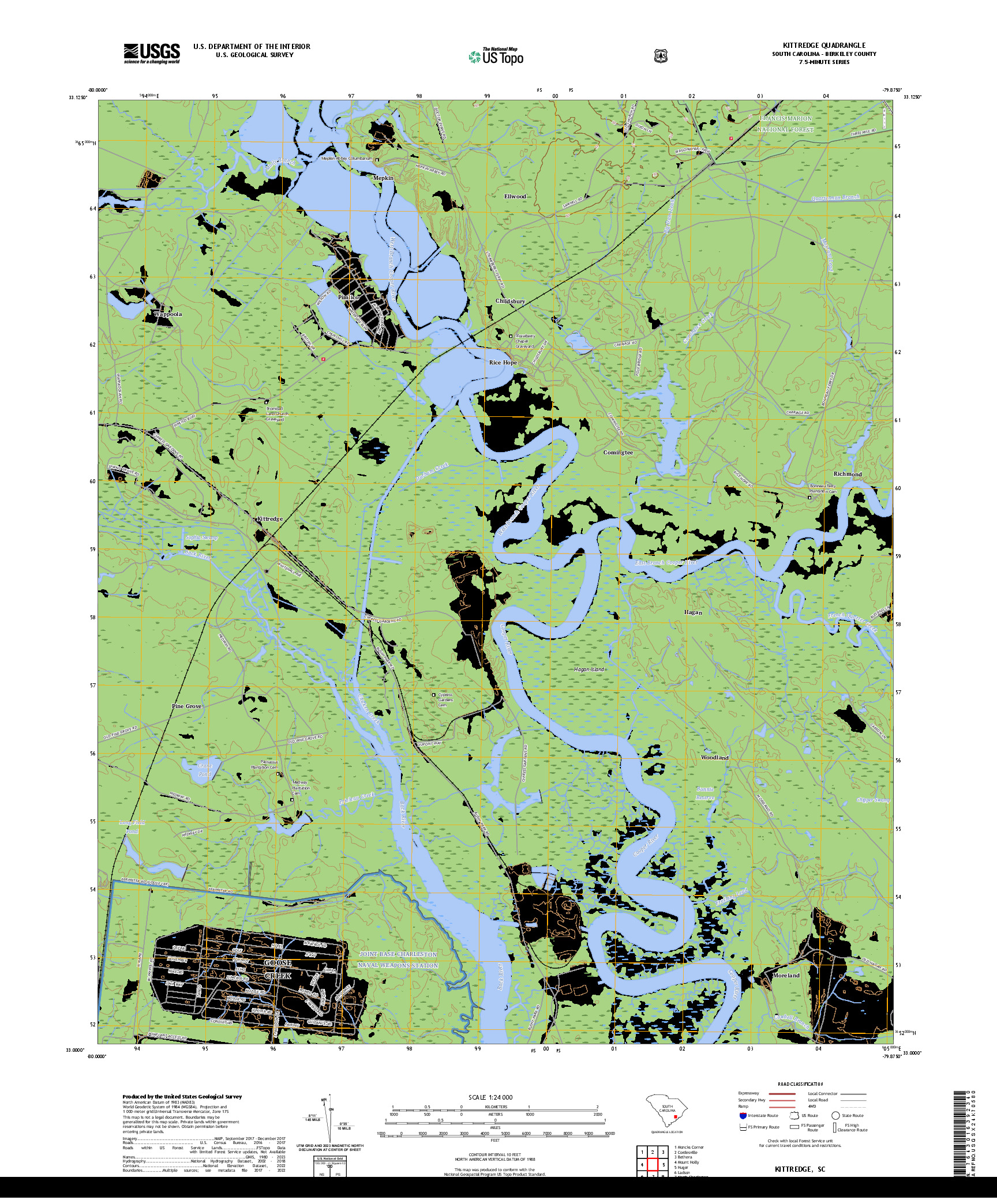 US TOPO 7.5-MINUTE MAP FOR KITTREDGE, SC