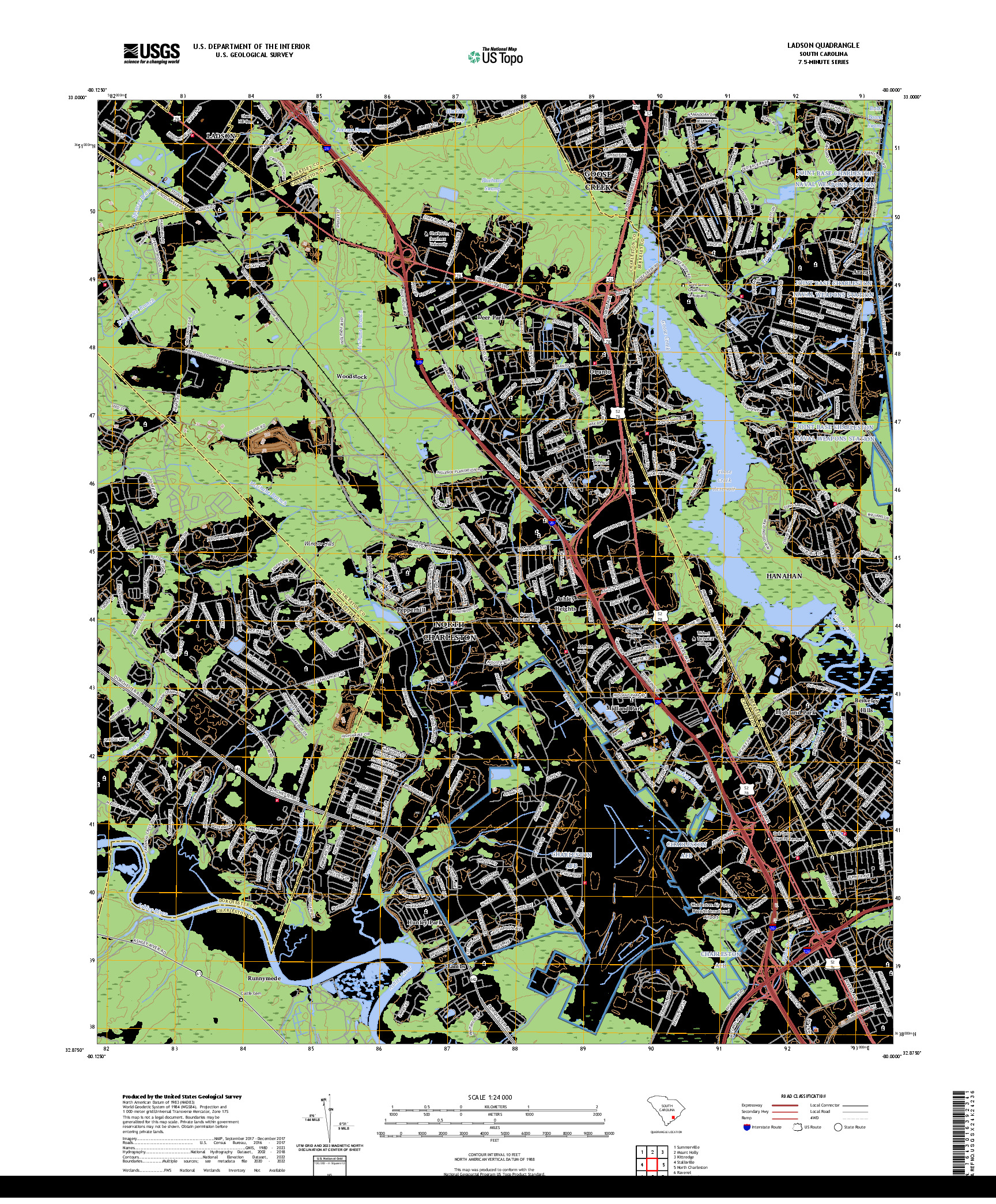 US TOPO 7.5-MINUTE MAP FOR LADSON, SC