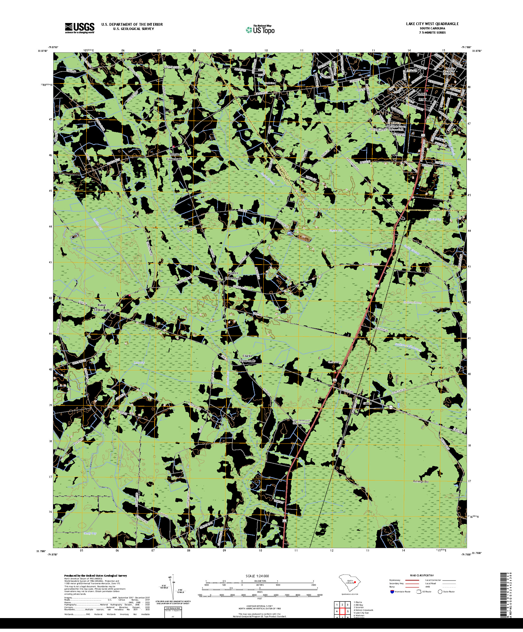 US TOPO 7.5-MINUTE MAP FOR LAKE CITY WEST, SC