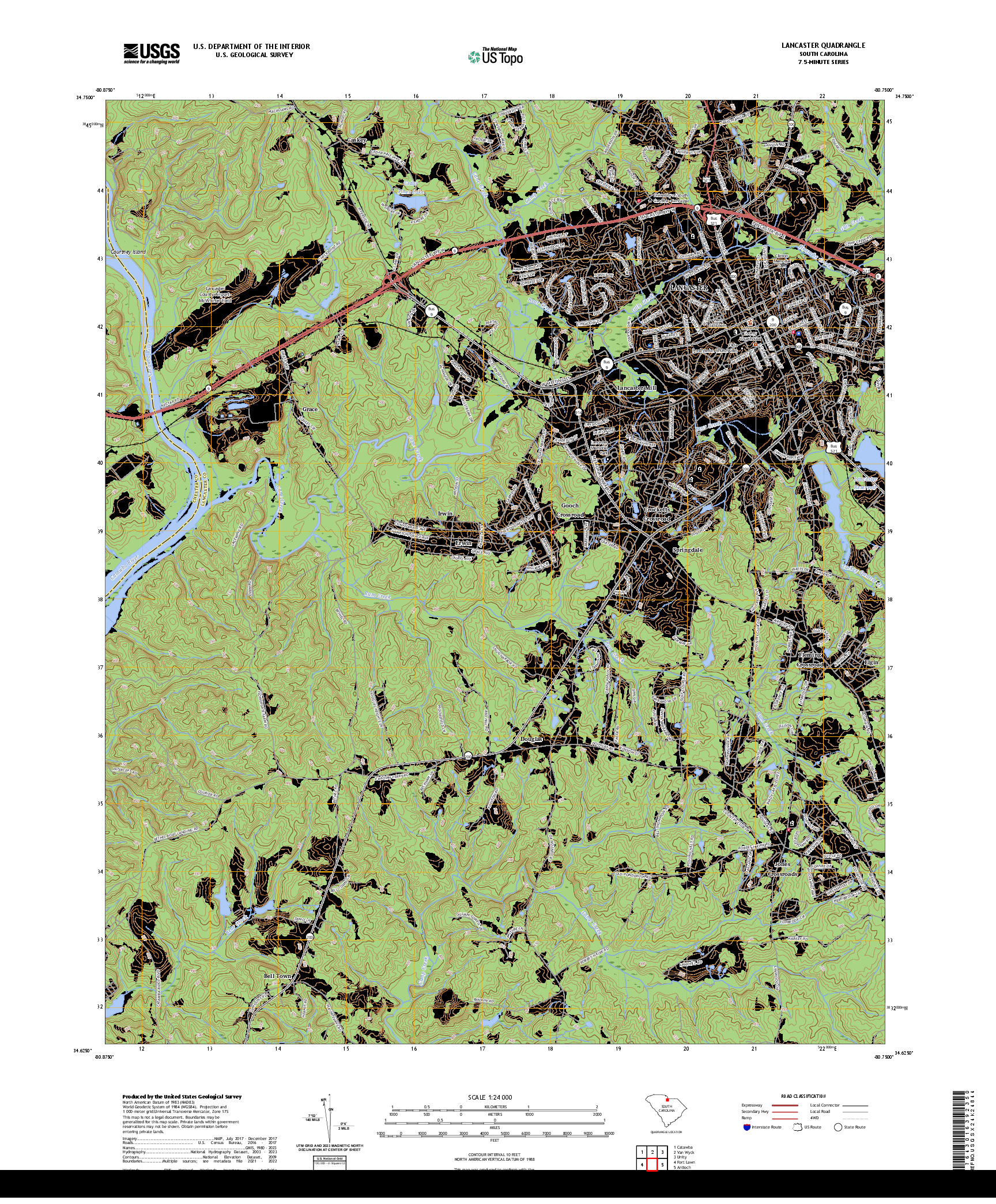 US TOPO 7.5-MINUTE MAP FOR LANCASTER, SC