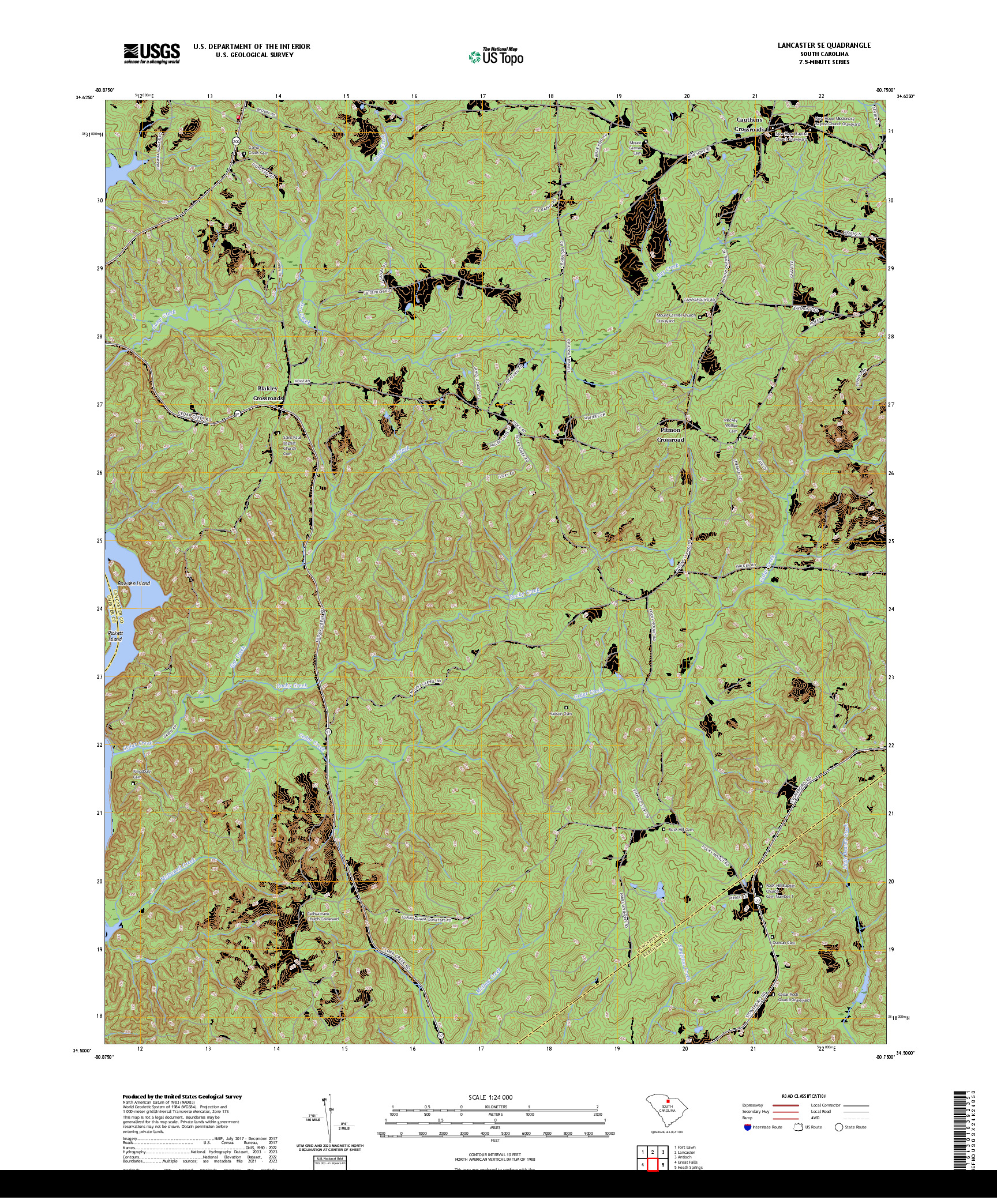 US TOPO 7.5-MINUTE MAP FOR LANCASTER SE, SC