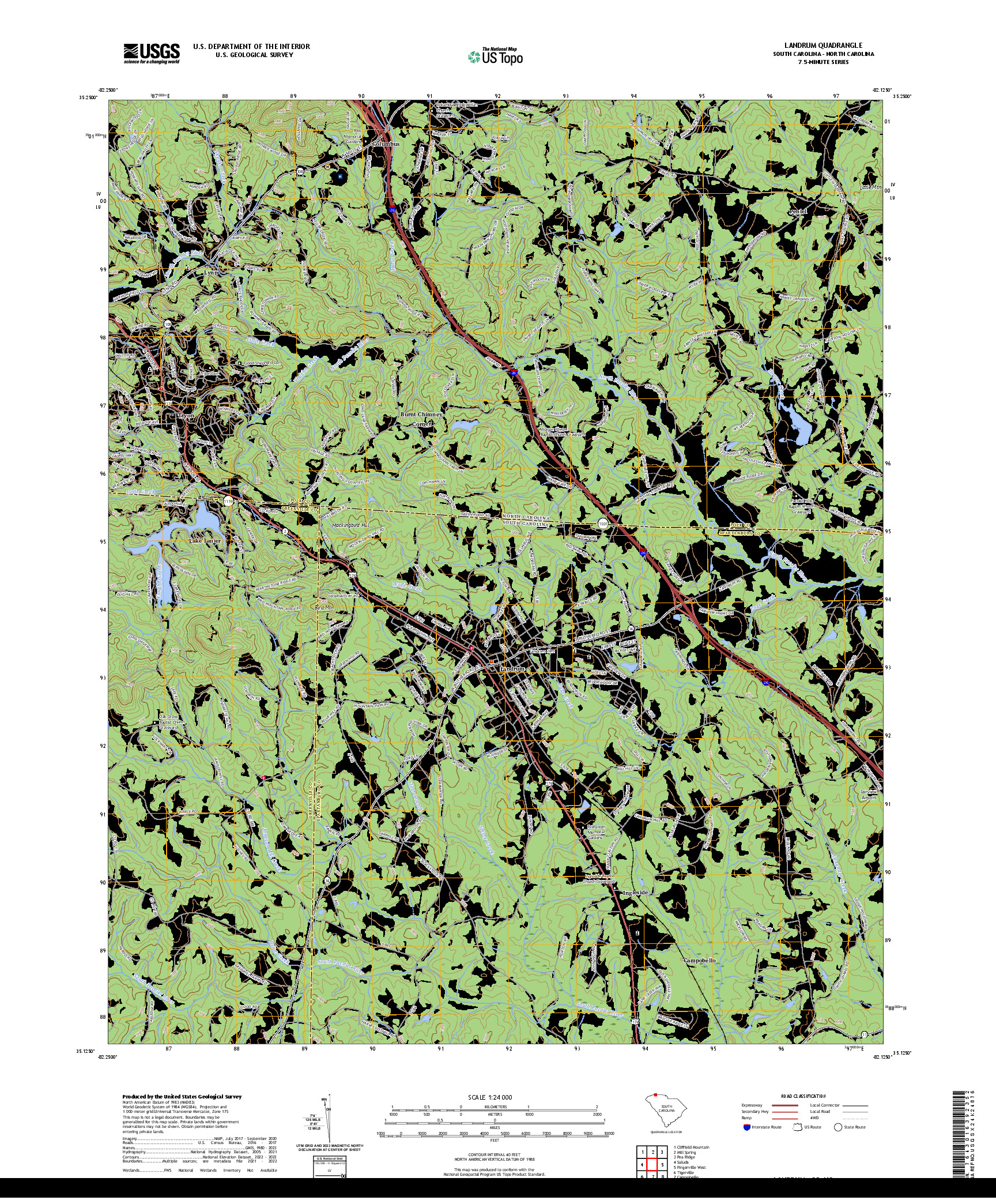 US TOPO 7.5-MINUTE MAP FOR LANDRUM, SC,NC
