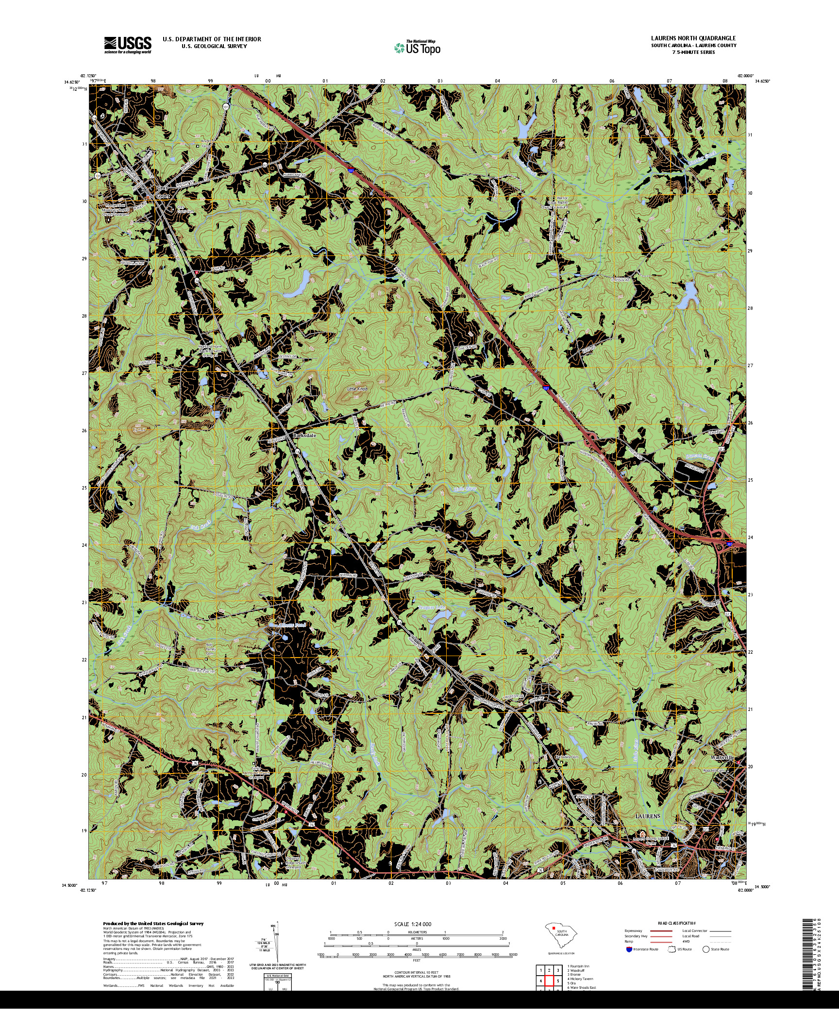 US TOPO 7.5-MINUTE MAP FOR LAURENS NORTH, SC