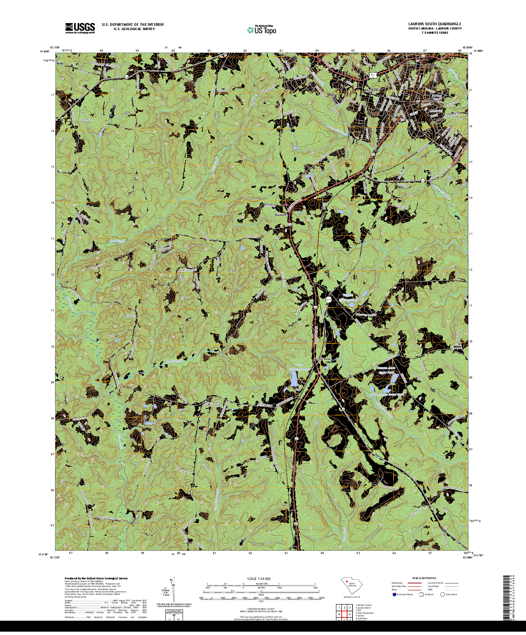 US TOPO 7.5-MINUTE MAP FOR LAURENS SOUTH, SC