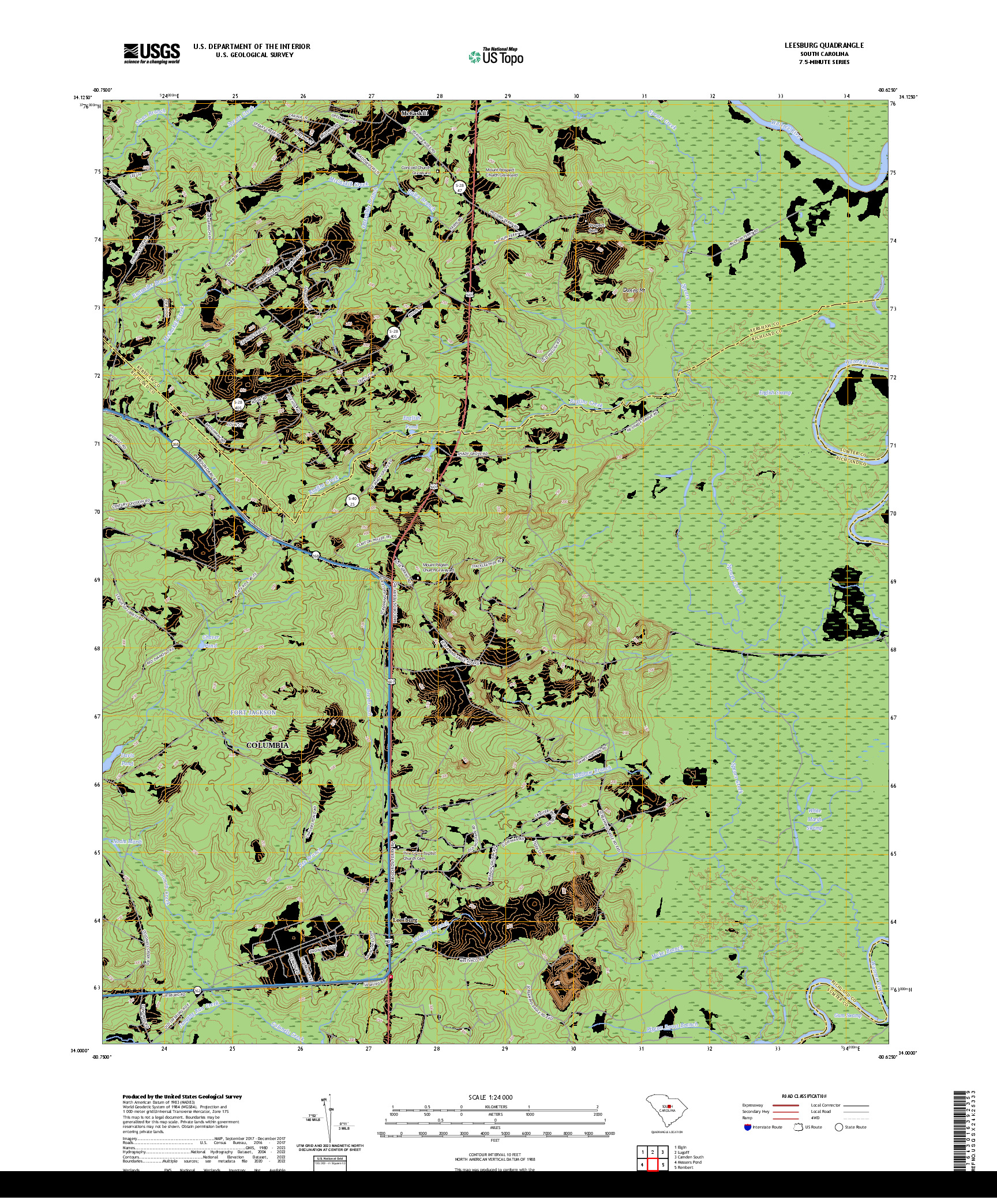 US TOPO 7.5-MINUTE MAP FOR LEESBURG, SC