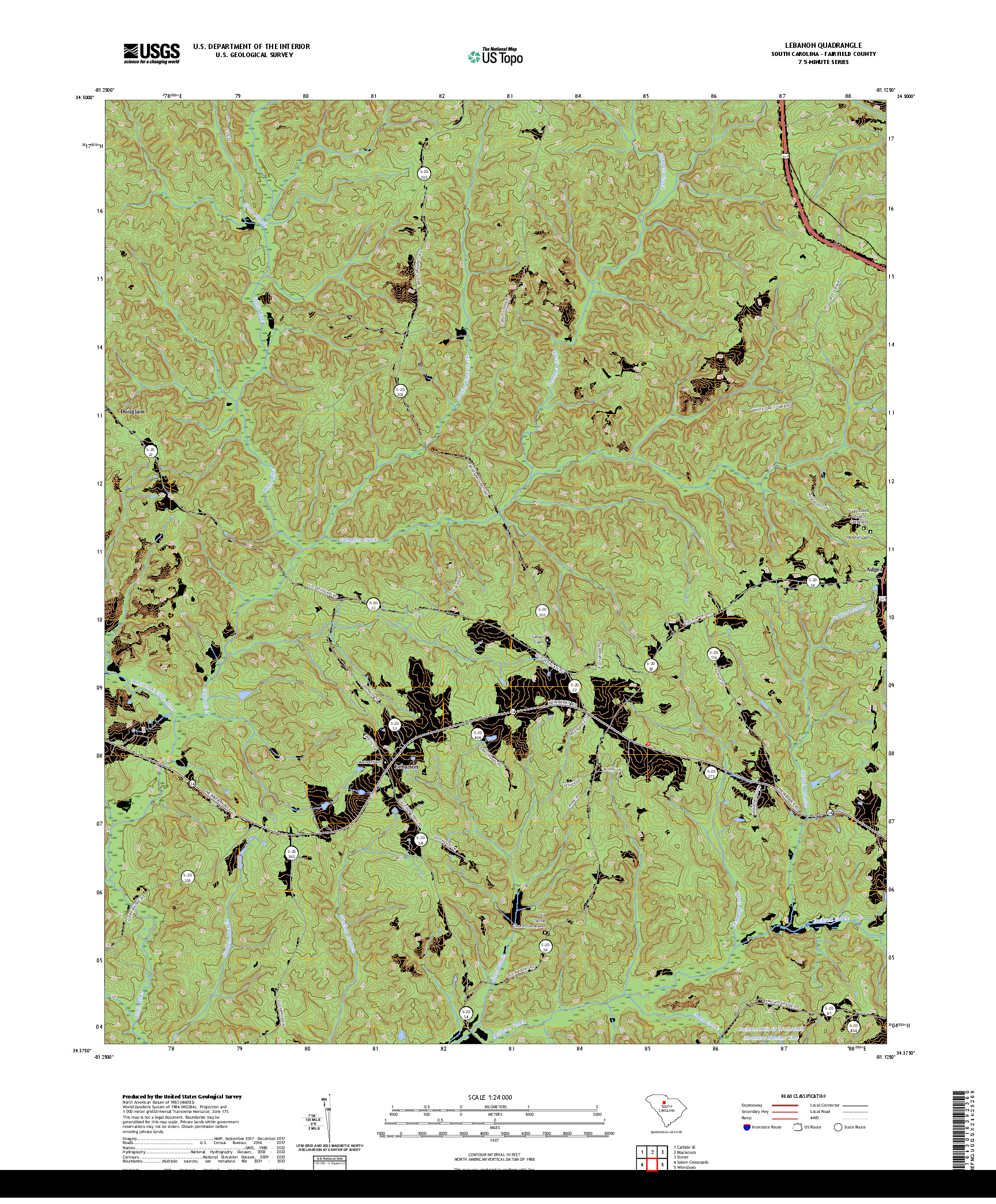 US TOPO 7.5-MINUTE MAP FOR LEBANON, SC
