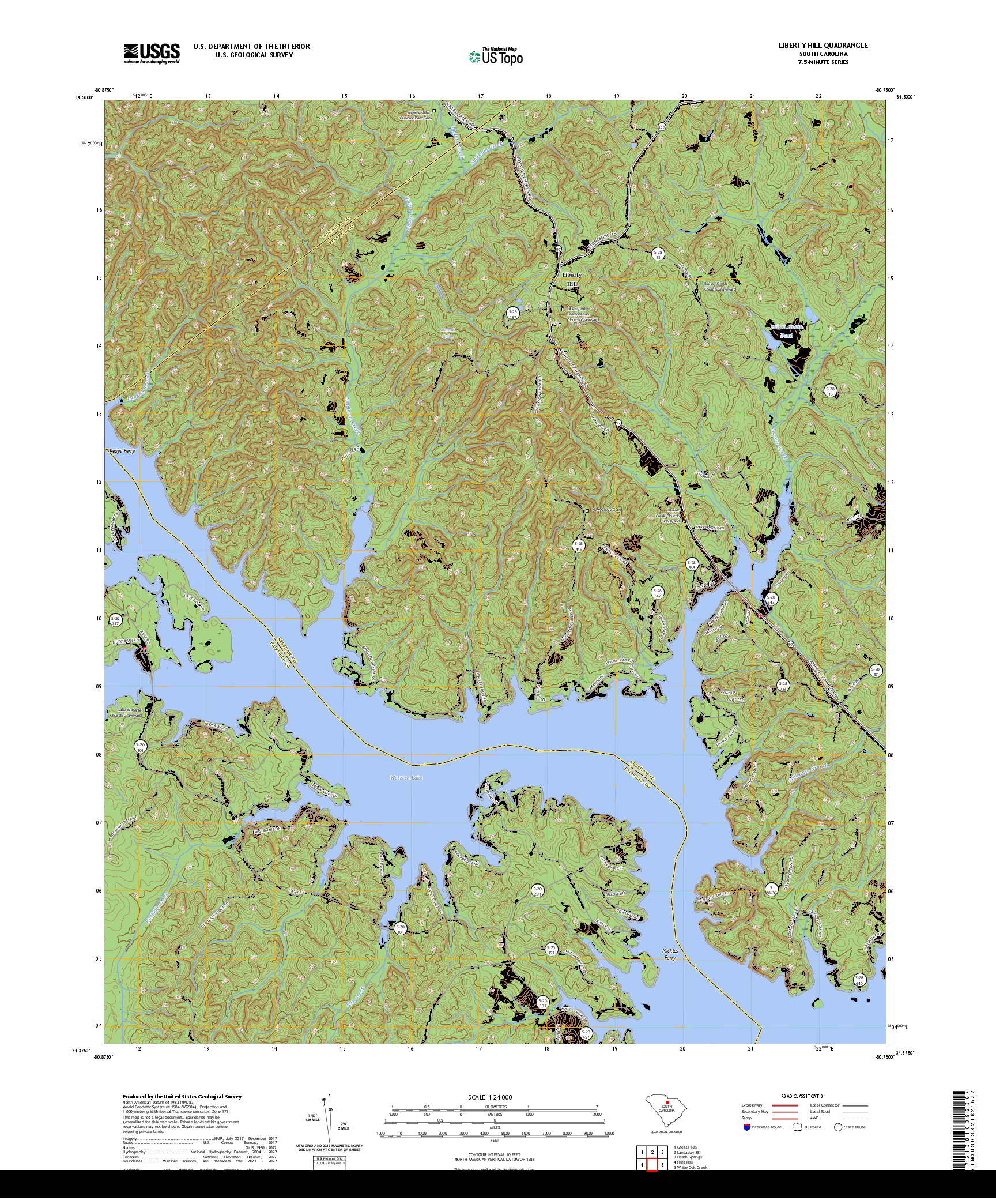 US TOPO 7.5-MINUTE MAP FOR LIBERTY HILL, SC