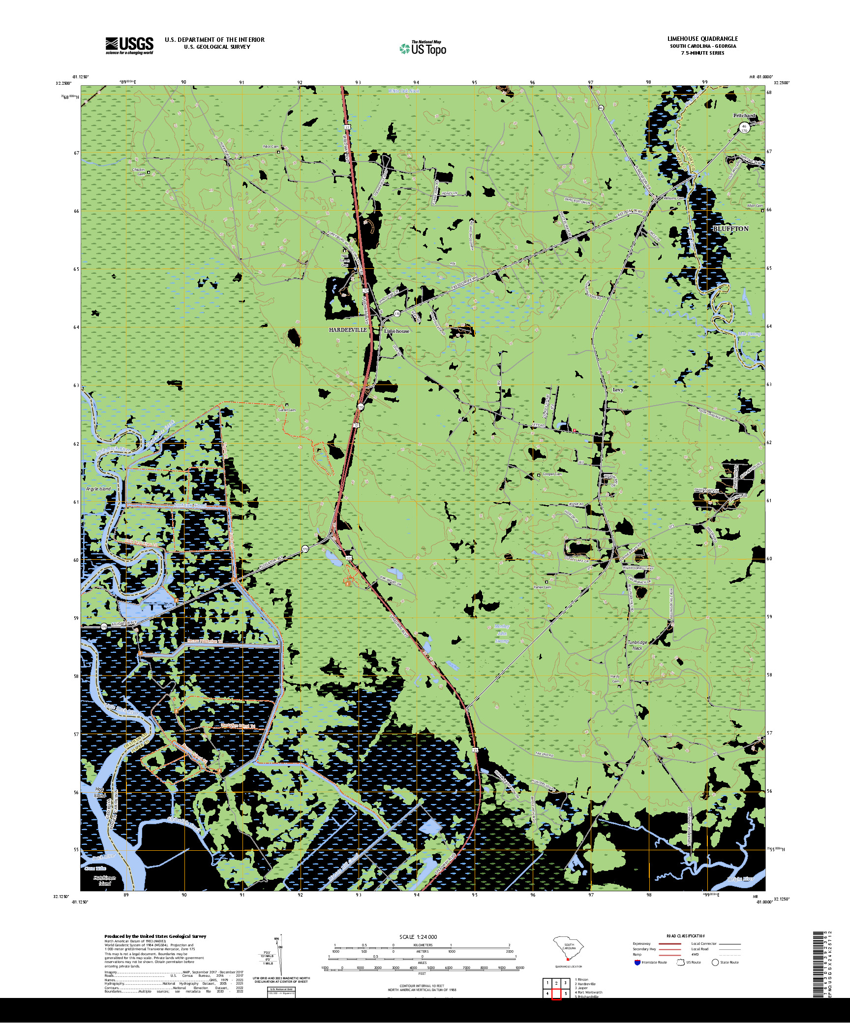 US TOPO 7.5-MINUTE MAP FOR LIMEHOUSE, SC,GA