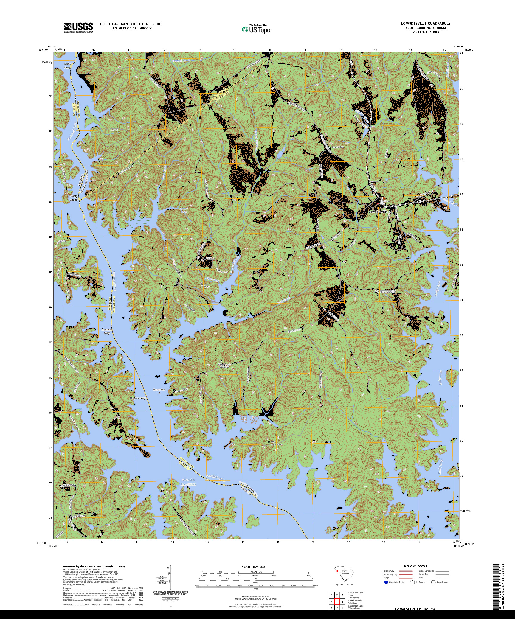 US TOPO 7.5-MINUTE MAP FOR LOWNDESVILLE, SC,GA
