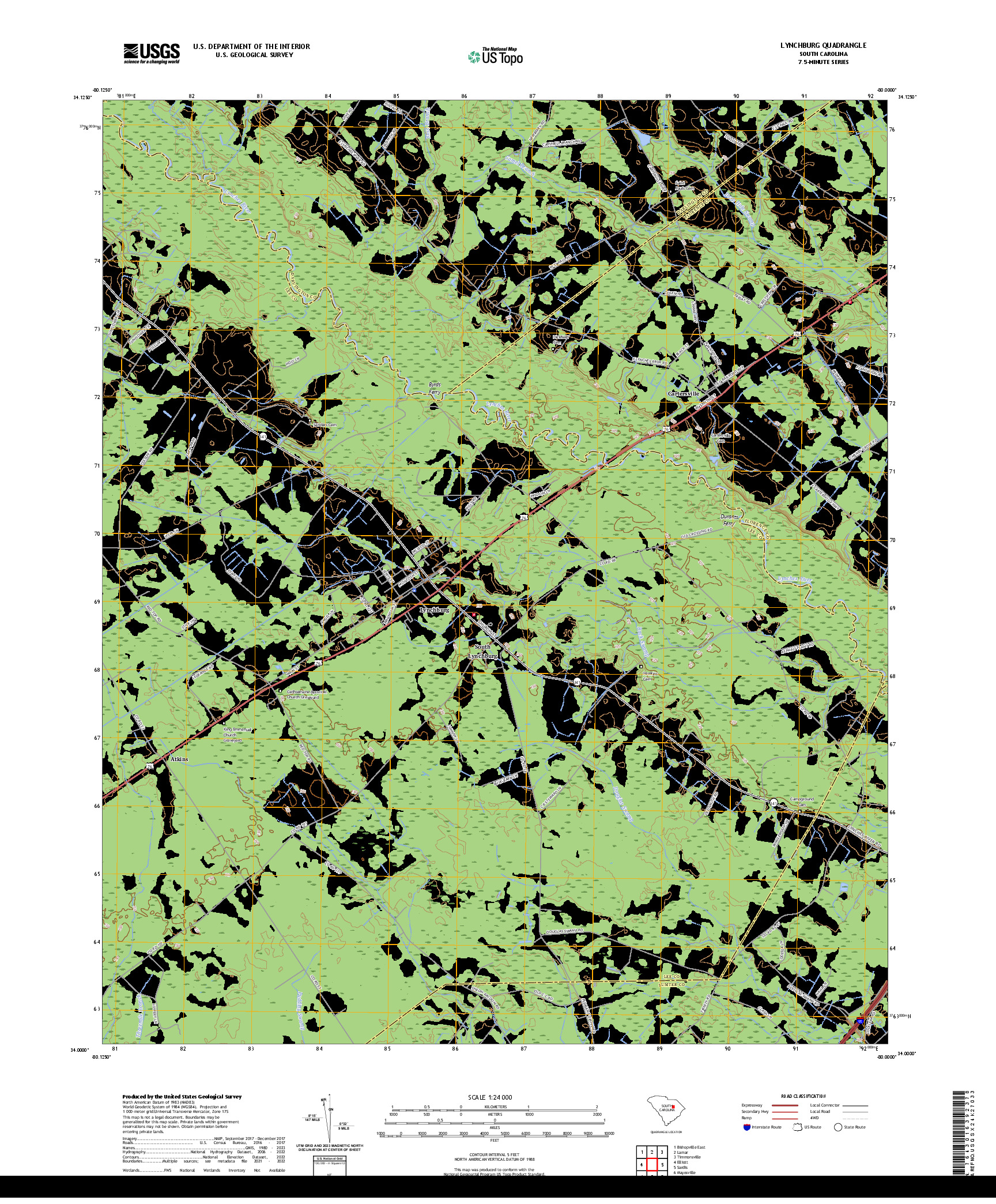 US TOPO 7.5-MINUTE MAP FOR LYNCHBURG, SC