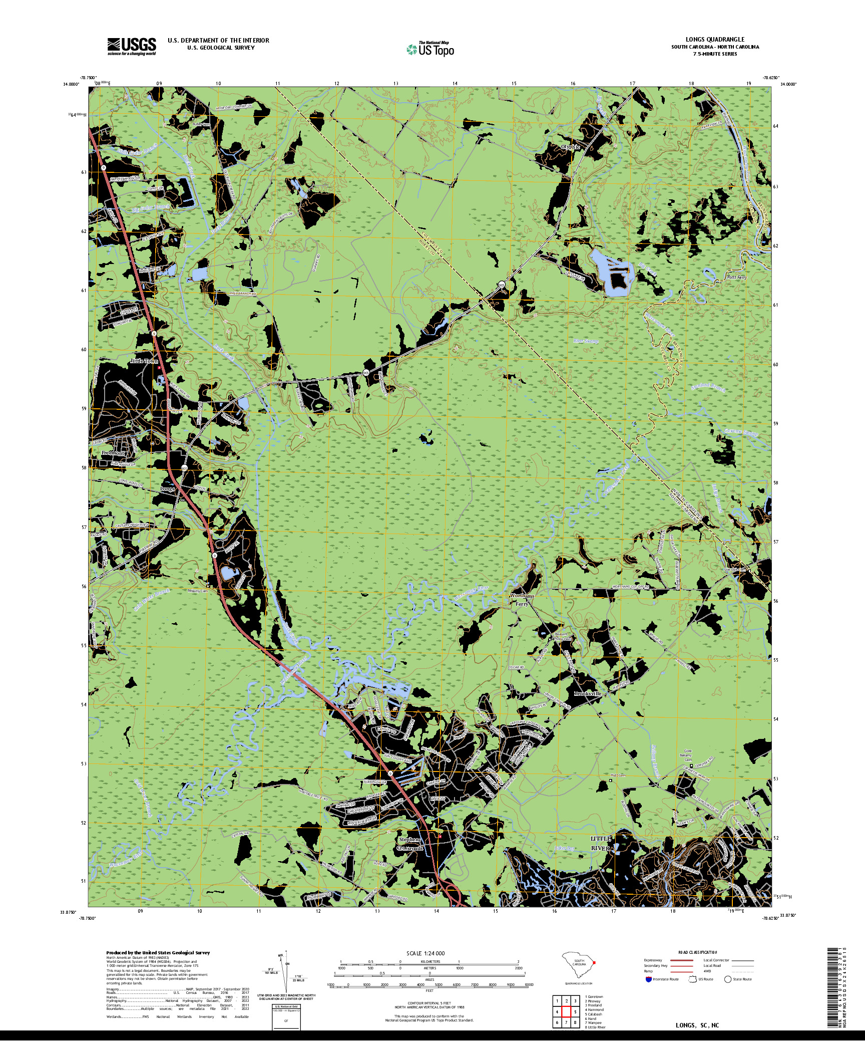 US TOPO 7.5-MINUTE MAP FOR LONGS, SC,NC