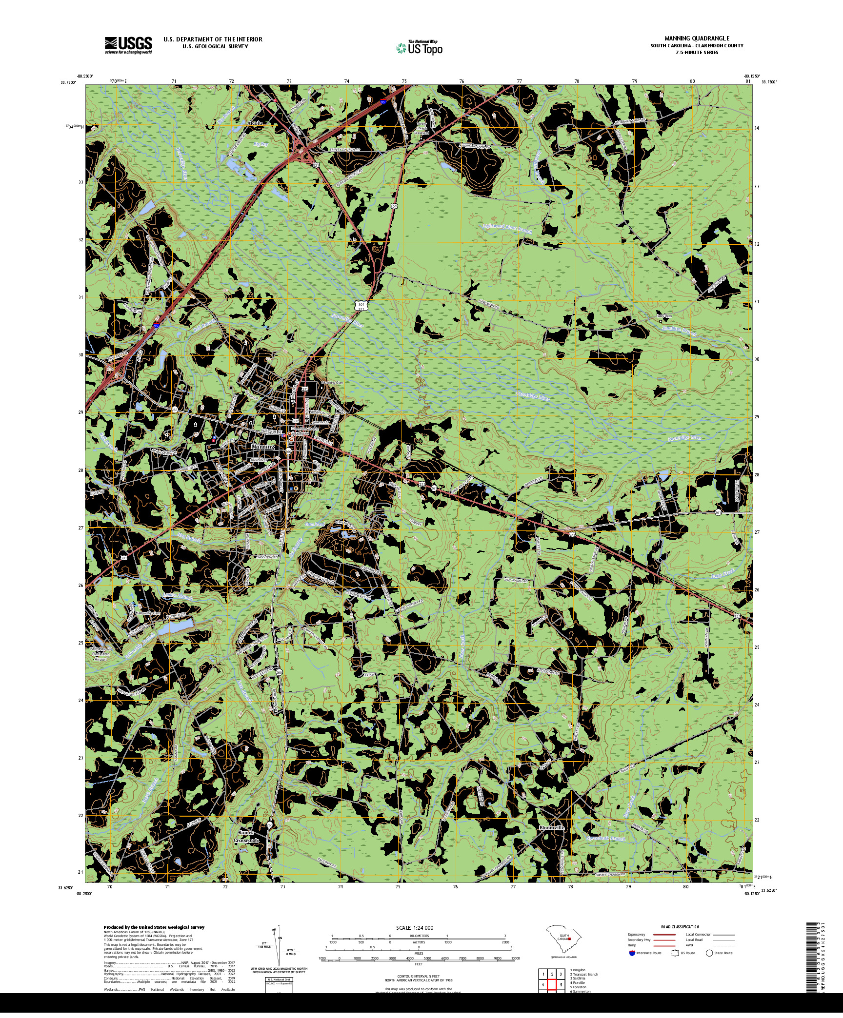 US TOPO 7.5-MINUTE MAP FOR MANNING, SC