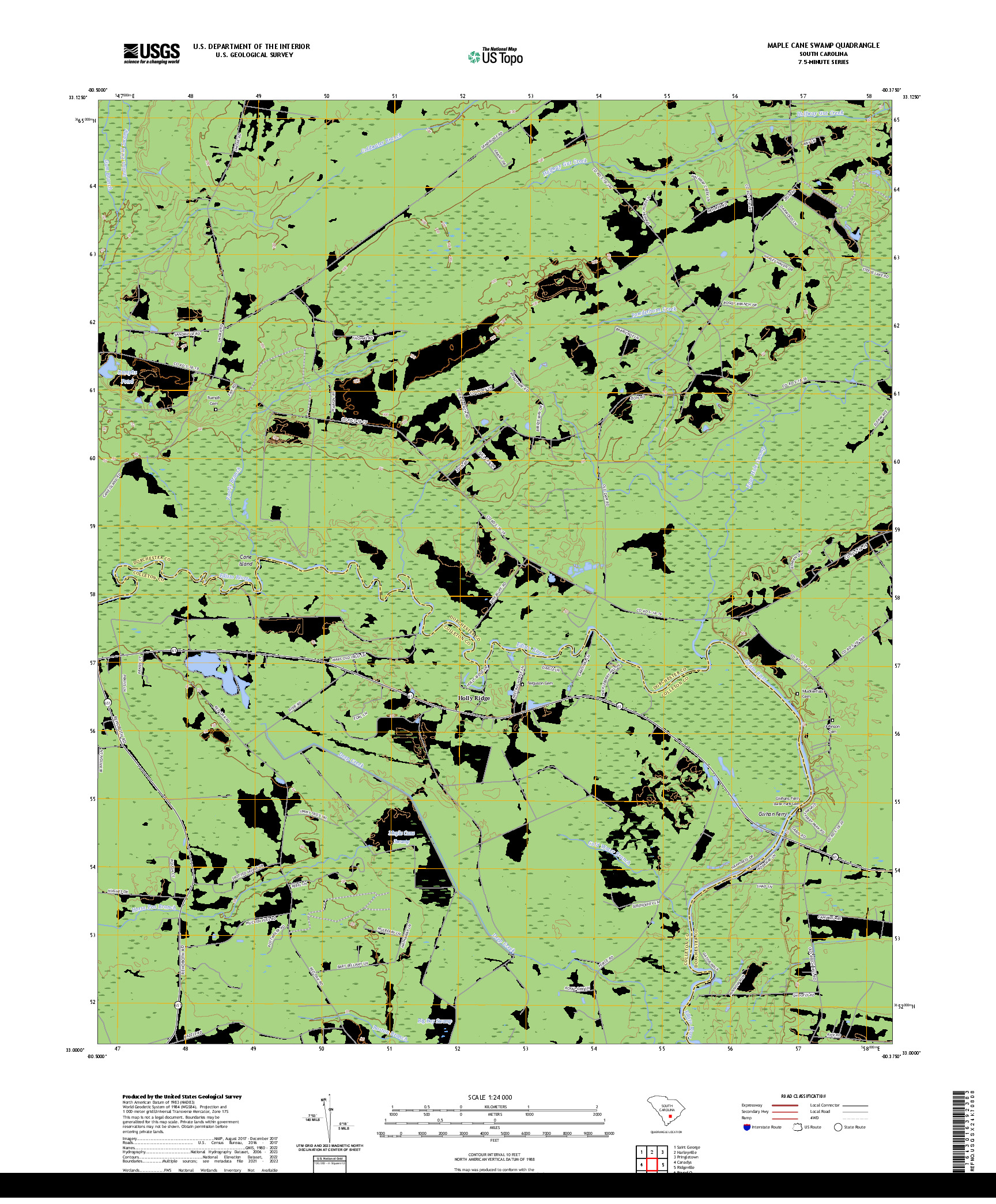 US TOPO 7.5-MINUTE MAP FOR MAPLE CANE SWAMP, SC