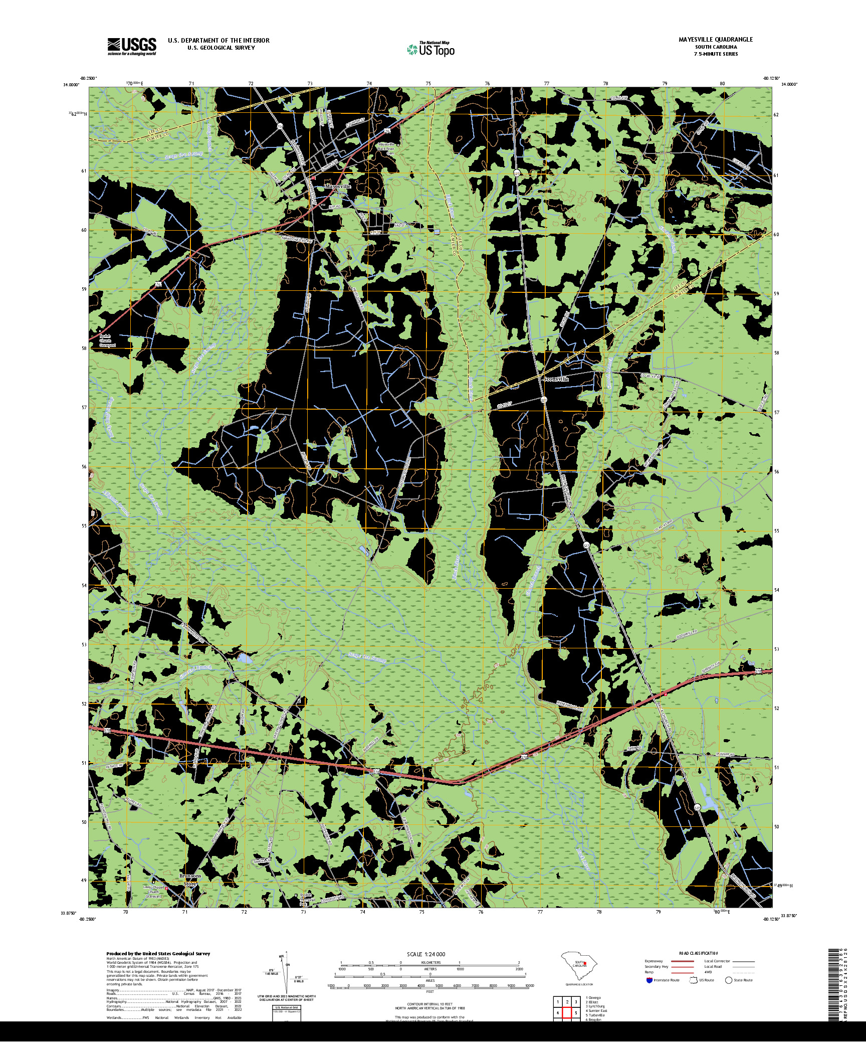US TOPO 7.5-MINUTE MAP FOR MAYESVILLE, SC