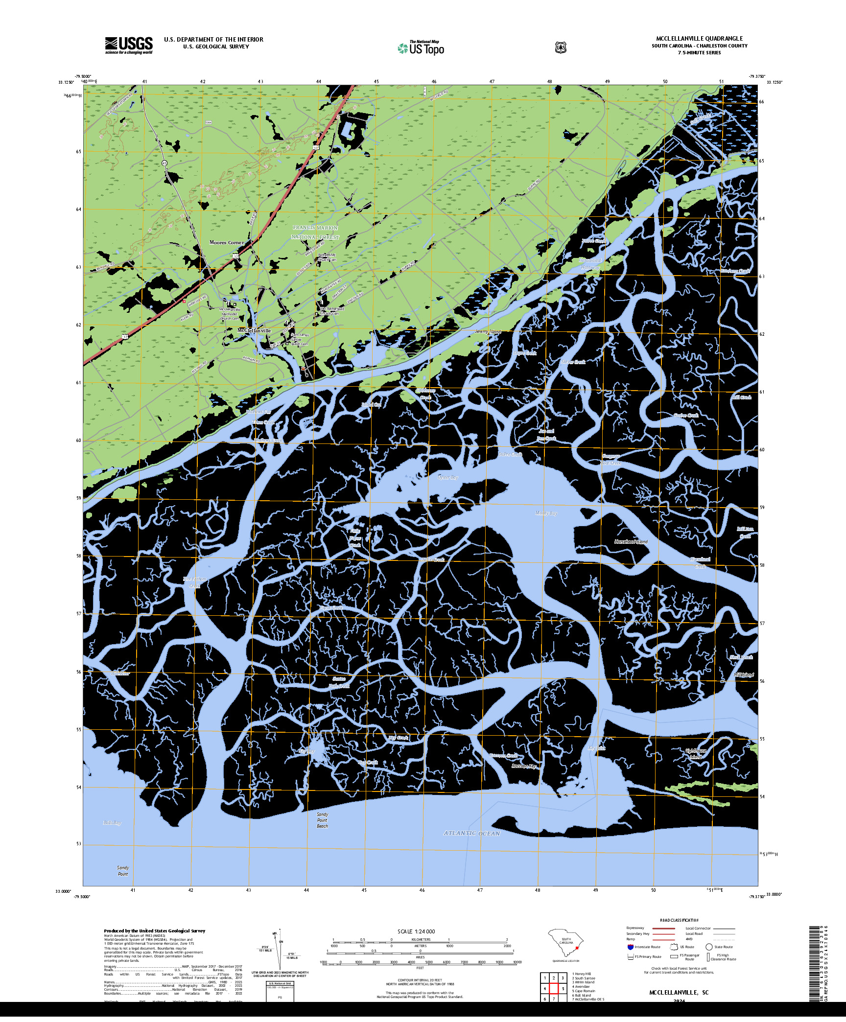 US TOPO 7.5-MINUTE MAP FOR MCCLELLANVILLE, SC
