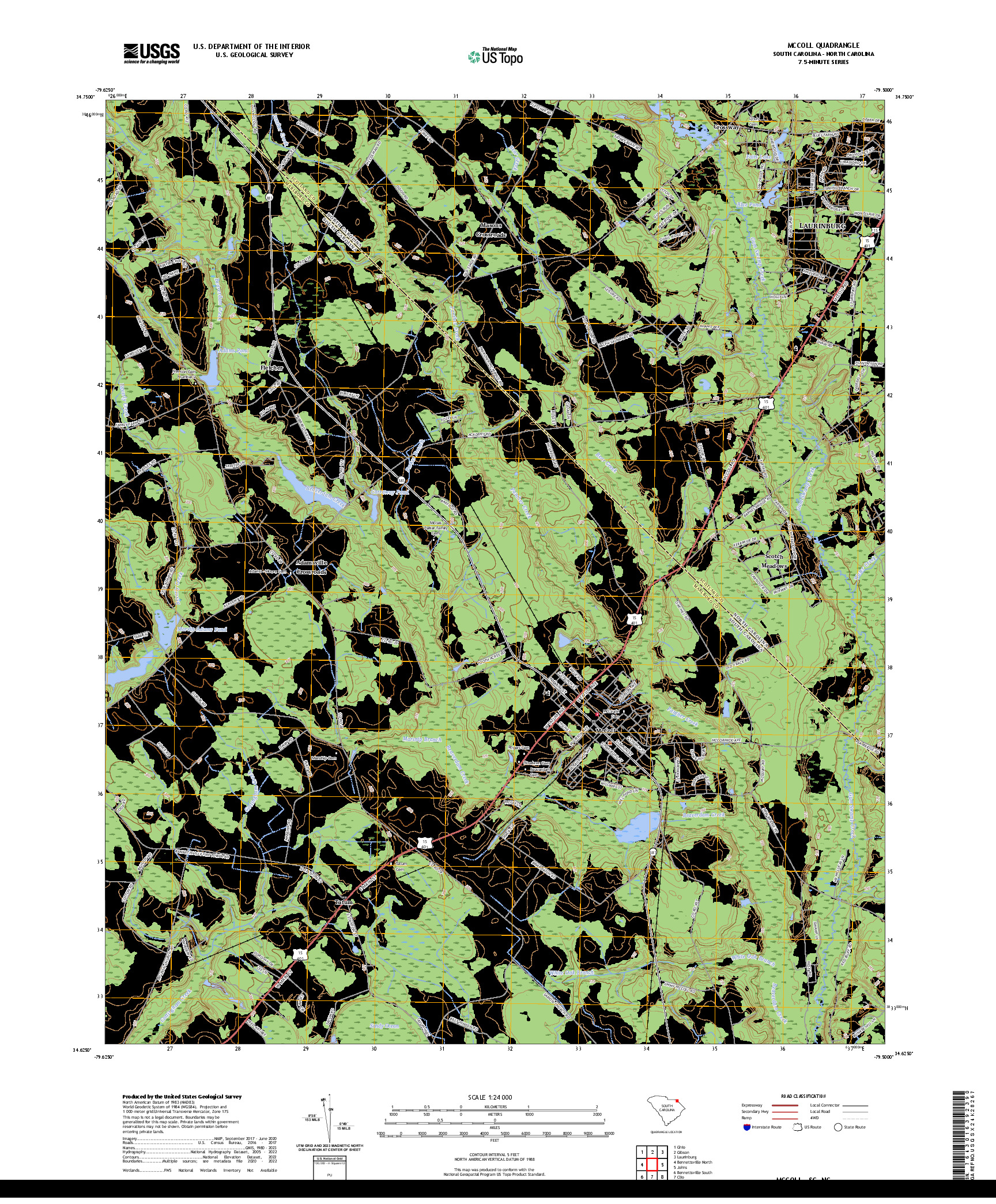 US TOPO 7.5-MINUTE MAP FOR MCCOLL, SC,NC