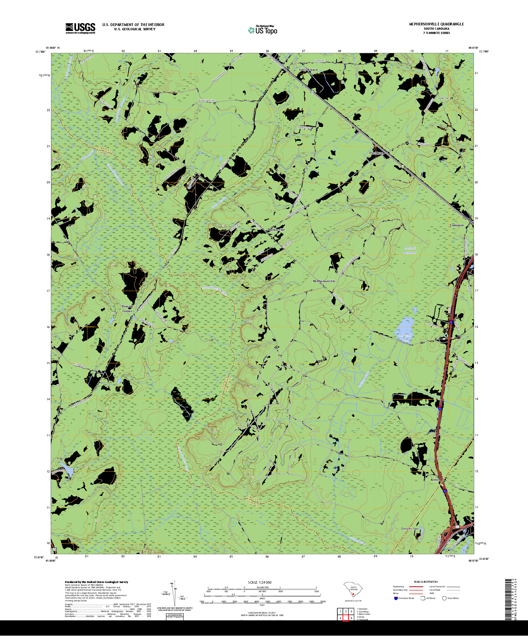 US TOPO 7.5-MINUTE MAP FOR MCPHERSONVILLE, SC