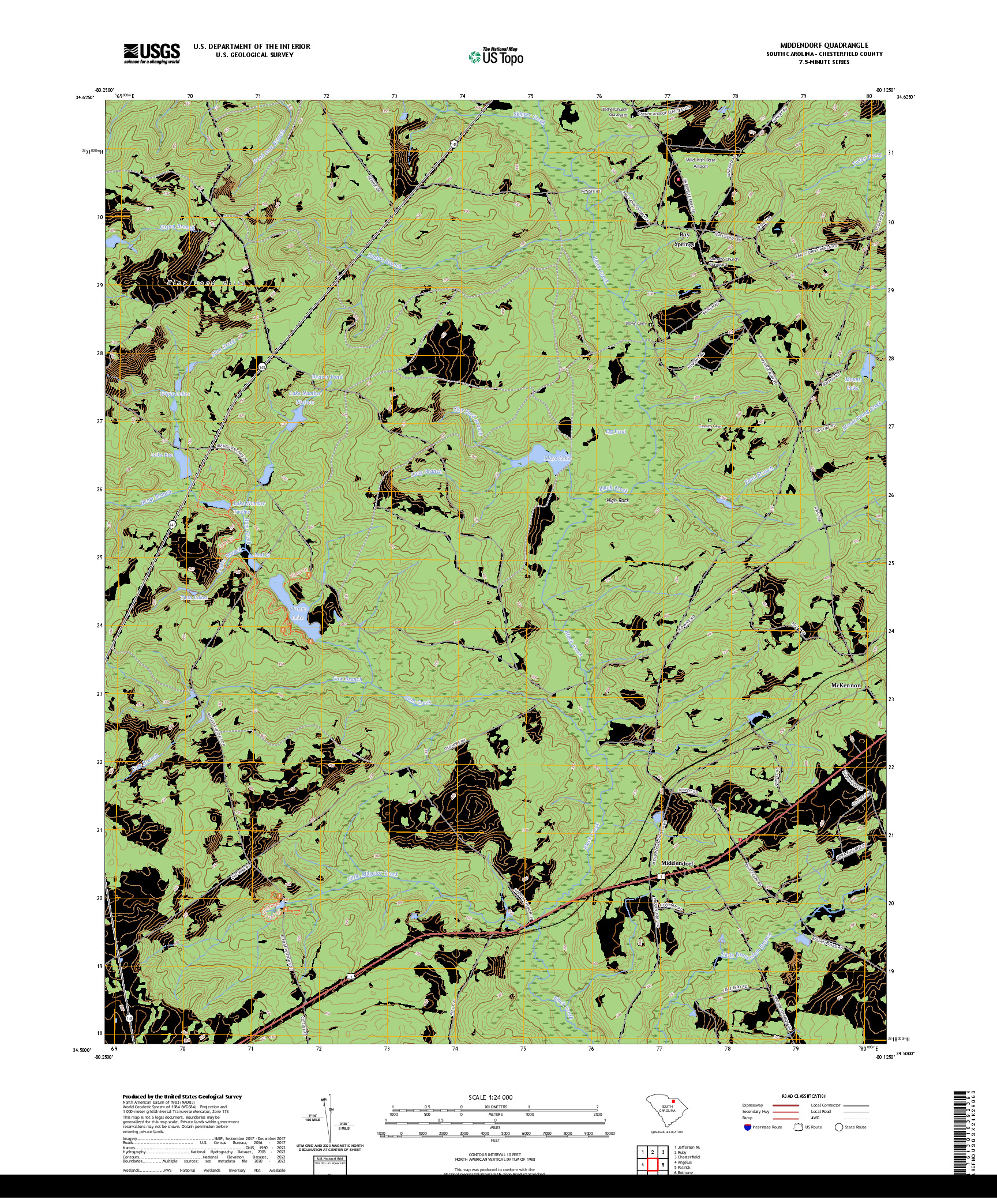 US TOPO 7.5-MINUTE MAP FOR MIDDENDORF, SC