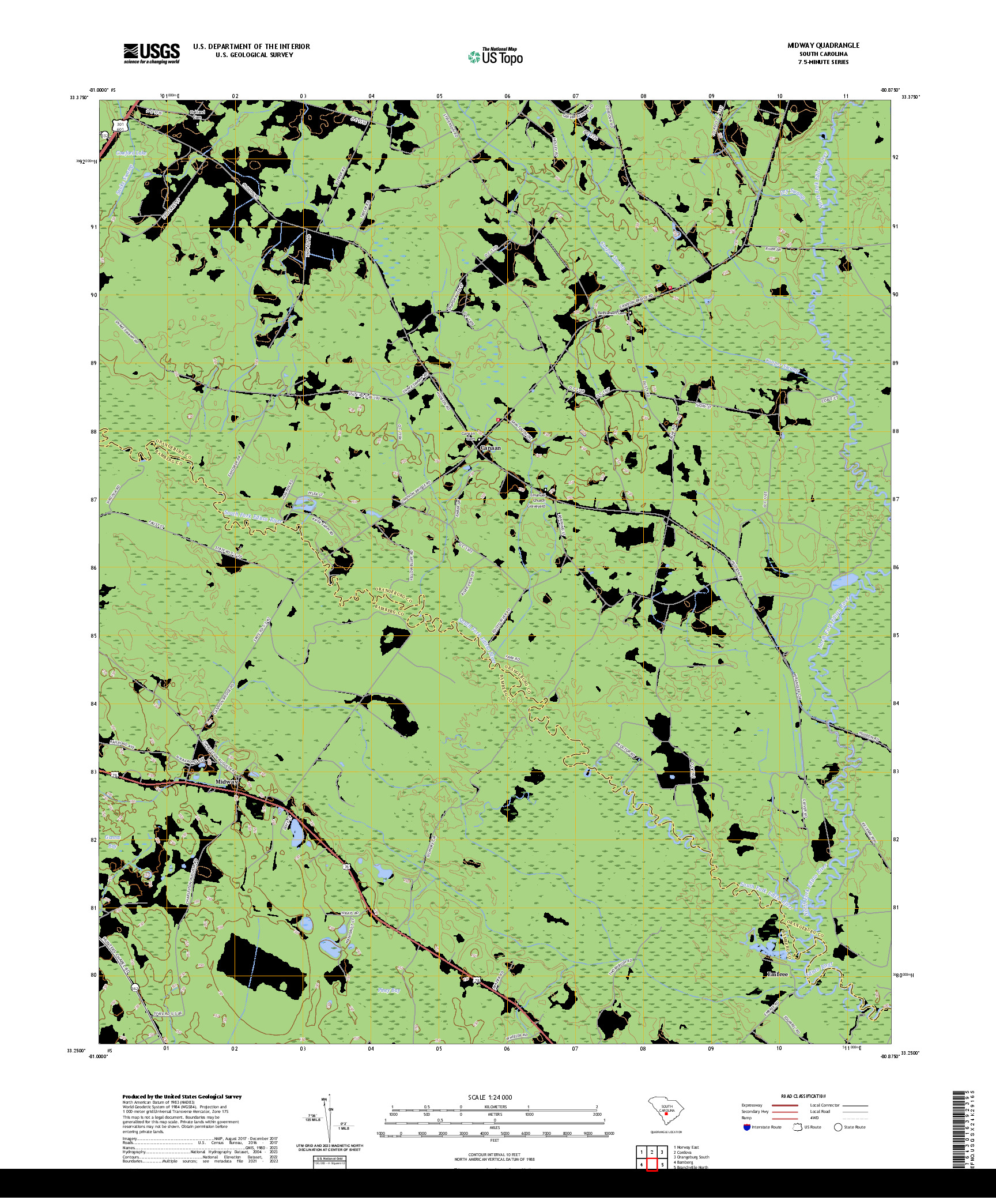 US TOPO 7.5-MINUTE MAP FOR MIDWAY, SC