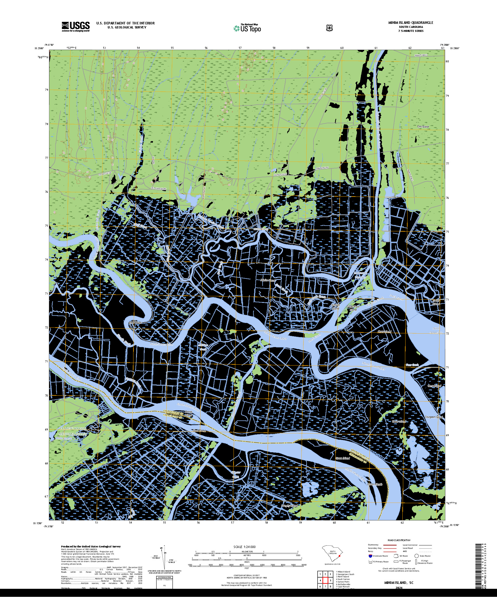 US TOPO 7.5-MINUTE MAP FOR MINIM ISLAND, SC