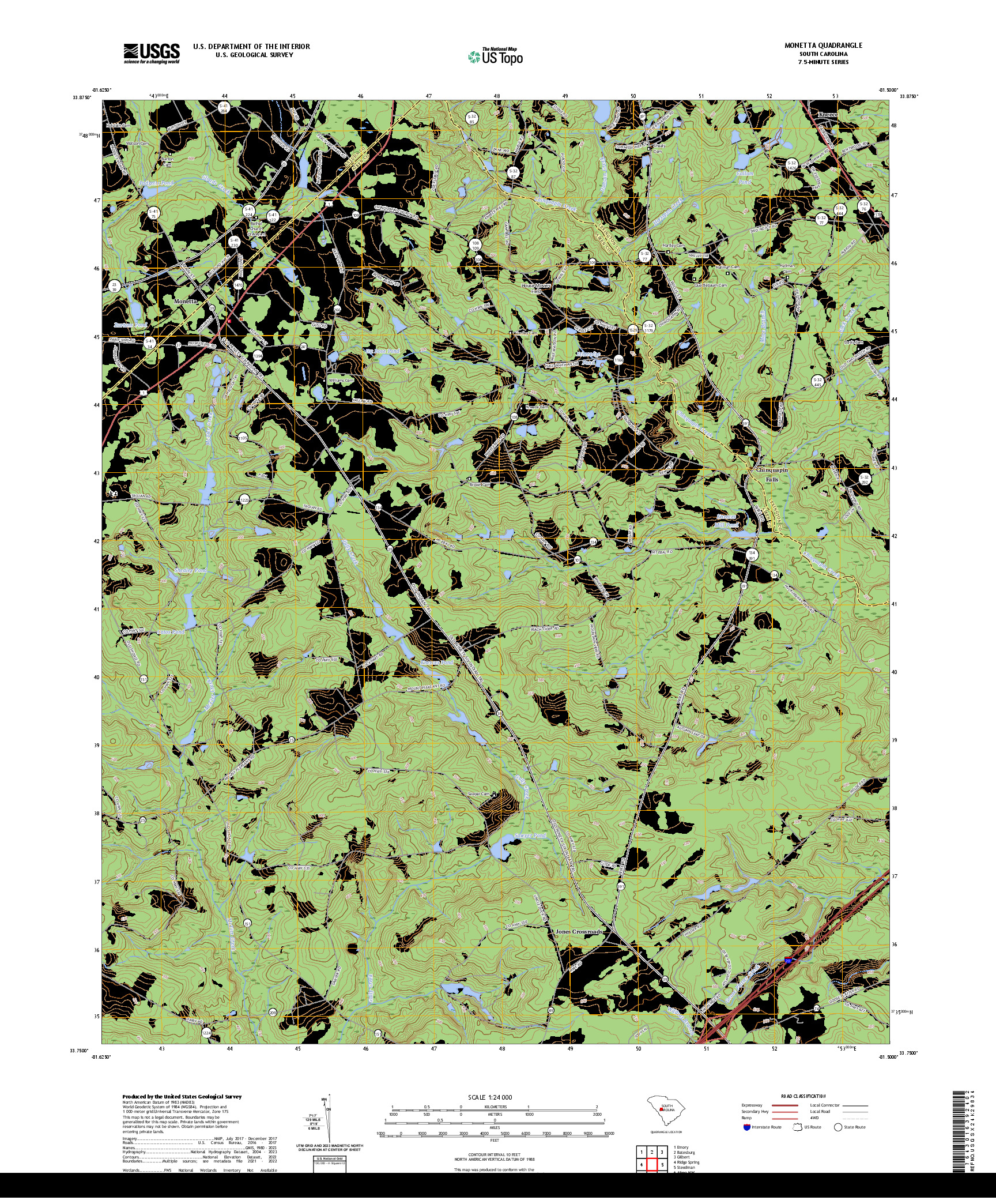 US TOPO 7.5-MINUTE MAP FOR MONETTA, SC
