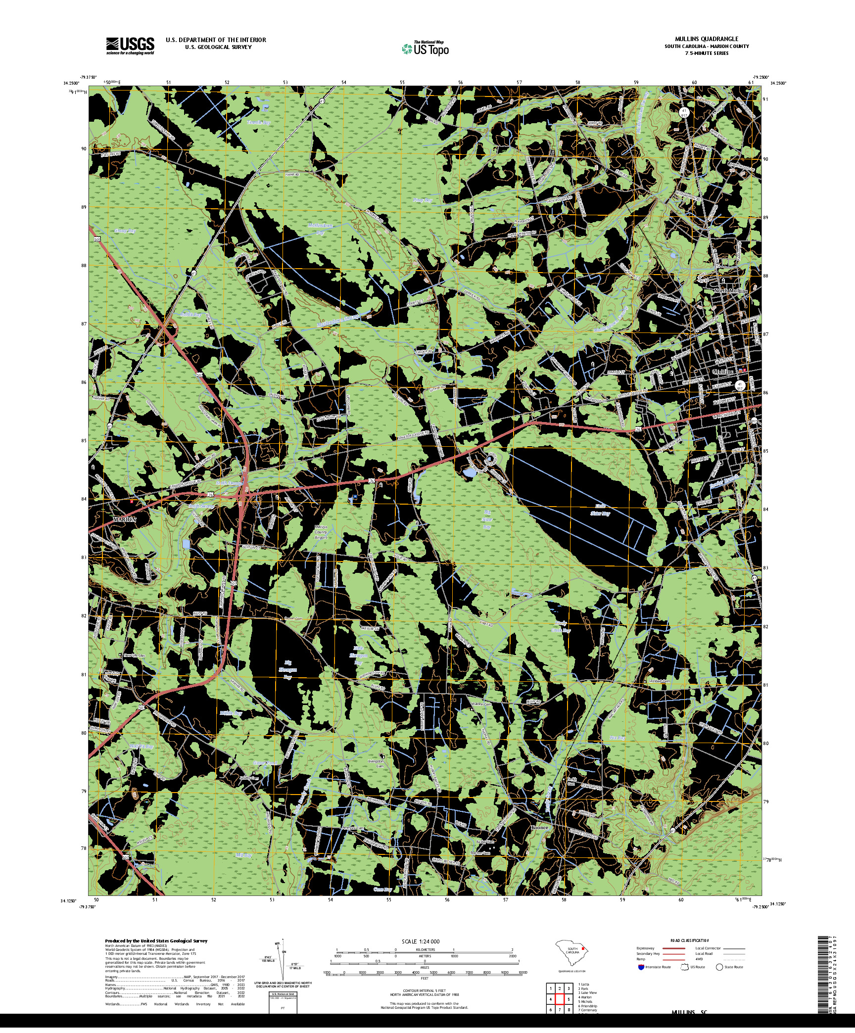 US TOPO 7.5-MINUTE MAP FOR MULLINS, SC