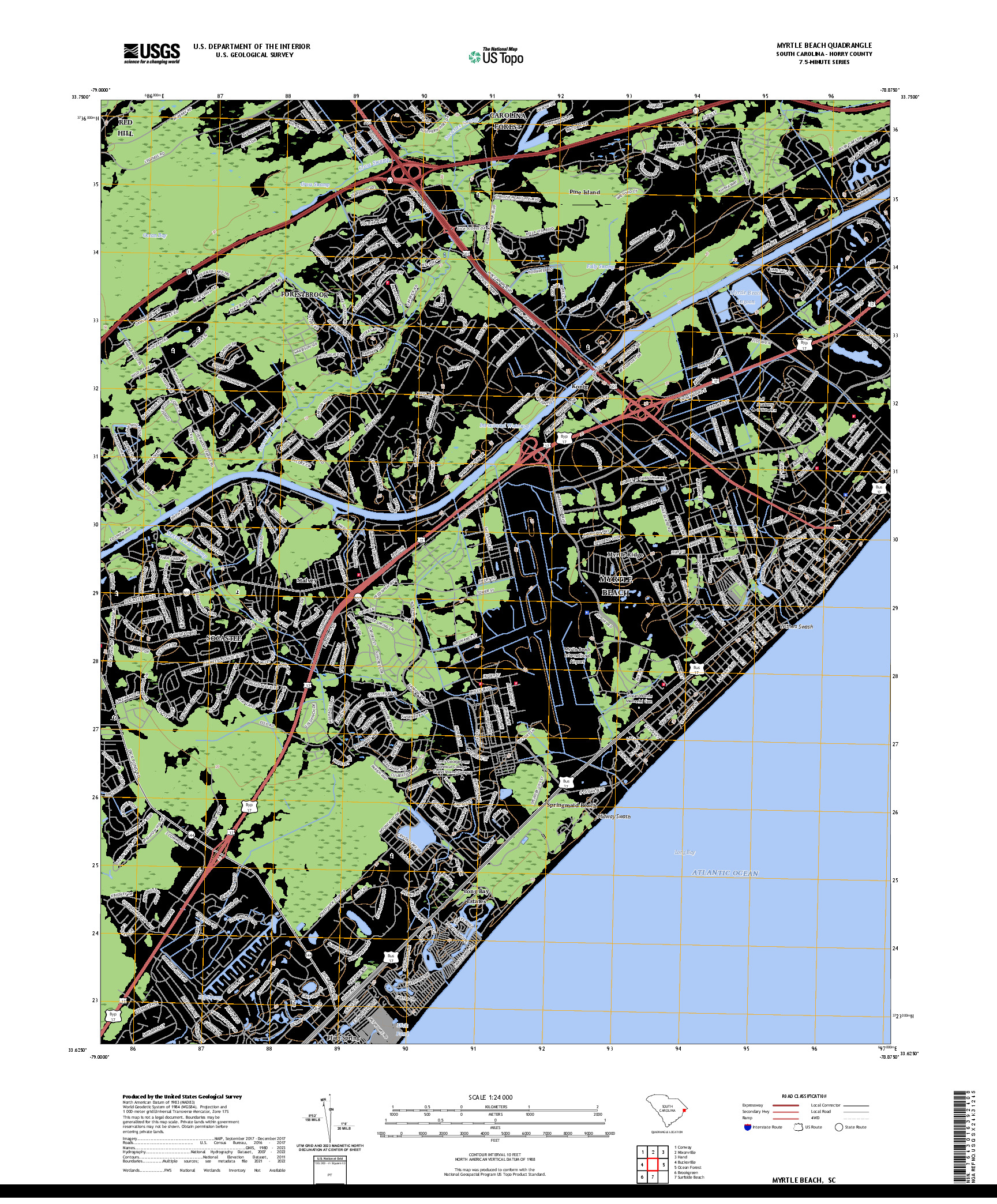 US TOPO 7.5-MINUTE MAP FOR MYRTLE BEACH, SC