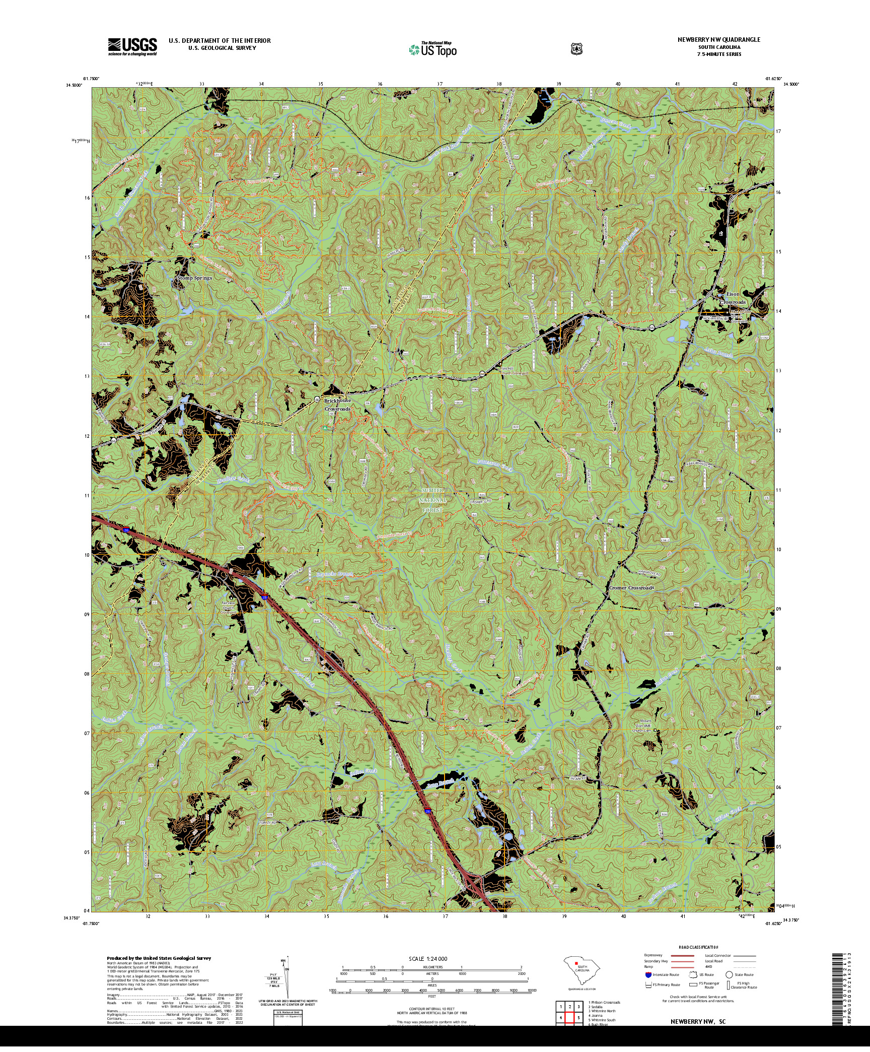 US TOPO 7.5-MINUTE MAP FOR NEWBERRY NW, SC