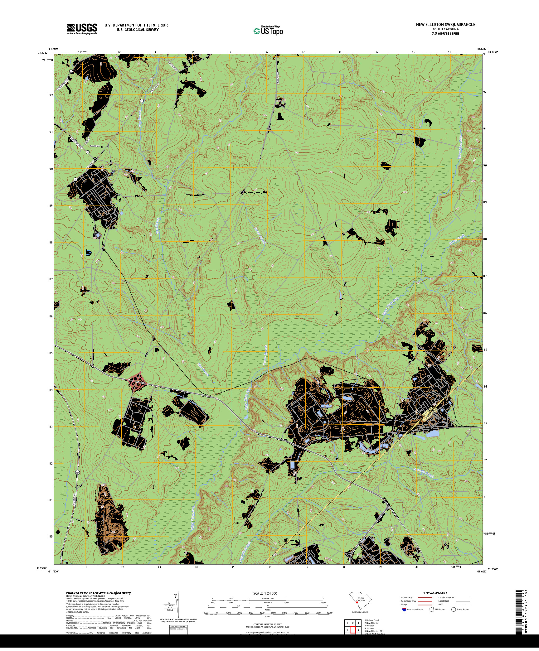 US TOPO 7.5-MINUTE MAP FOR NEW ELLENTON SW, SC